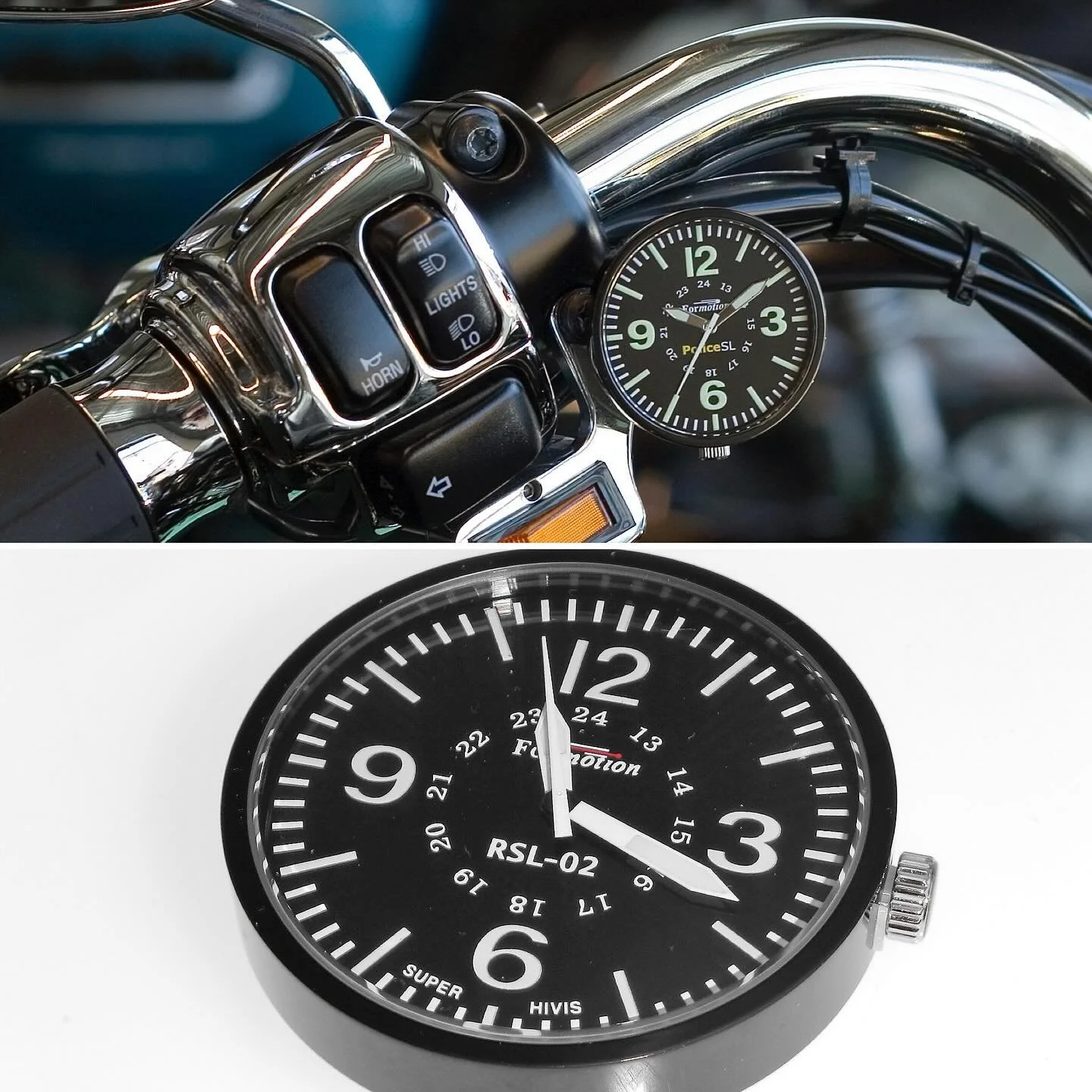 Sweet Reference Series Hi-Vis clock.  Great on my Harley, truck or golf cart!  On sale now at FormotionProducts.com #classiccars #classiccarculture #classiccarsusa #scooters #golfcarts #golfcartswag #oldtrucks #tractors #homeaccessories #clocks #time
