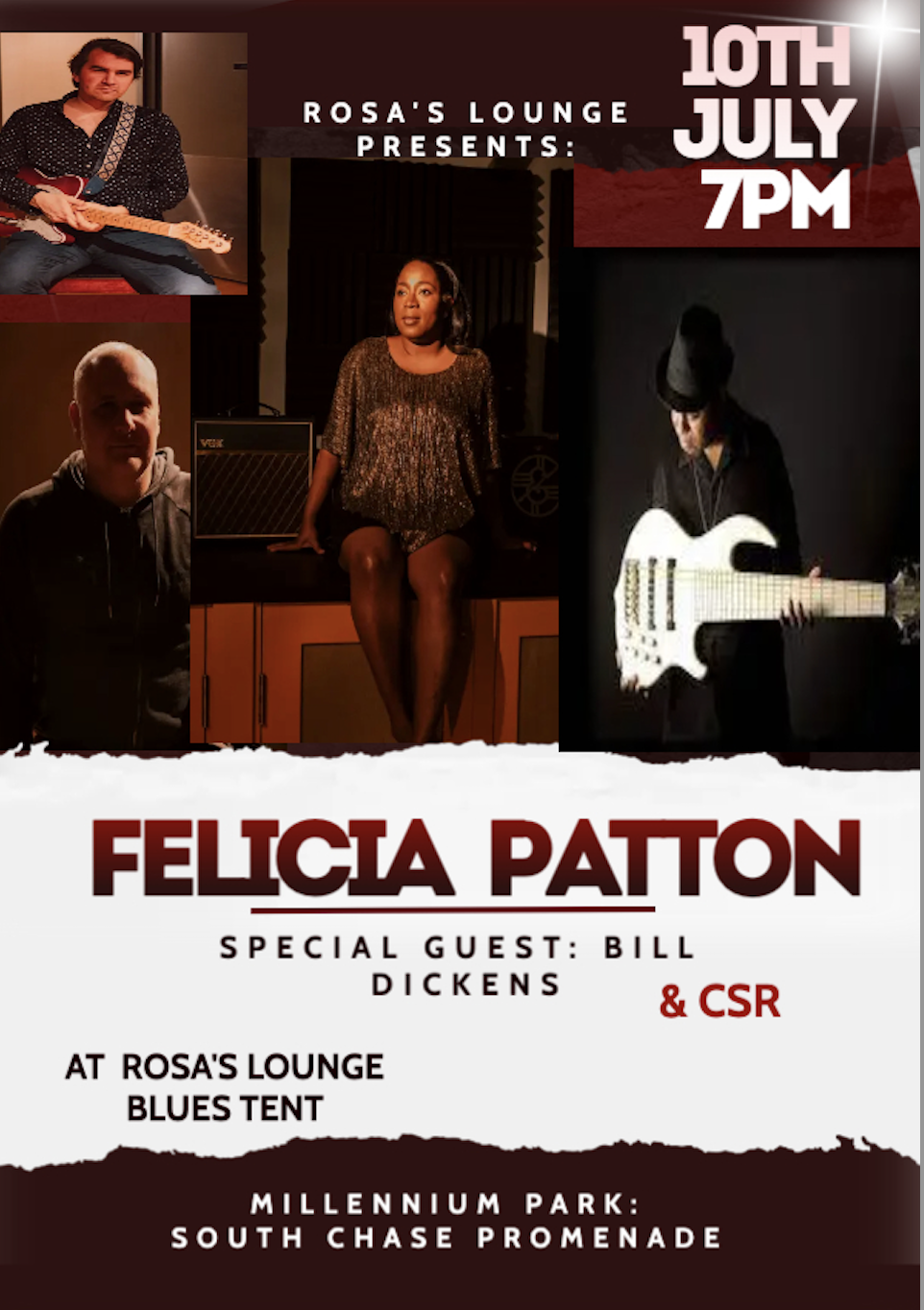 Felicia Patton and CSR featuring Bill Dickens will play at the Rosa’s Lounge Blues Tent 