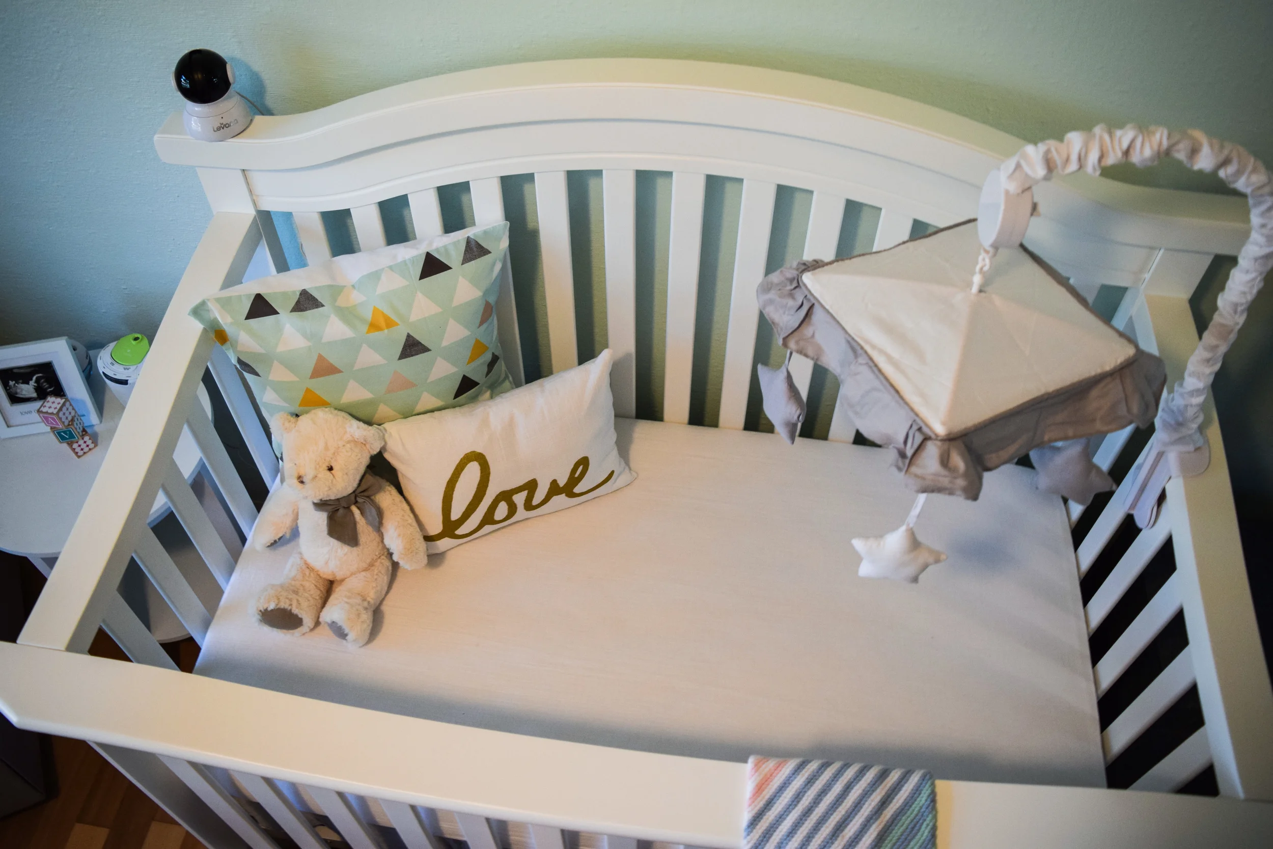 baby girl nursery ideas and decor -- seafoam teal white and grey baby room nursery