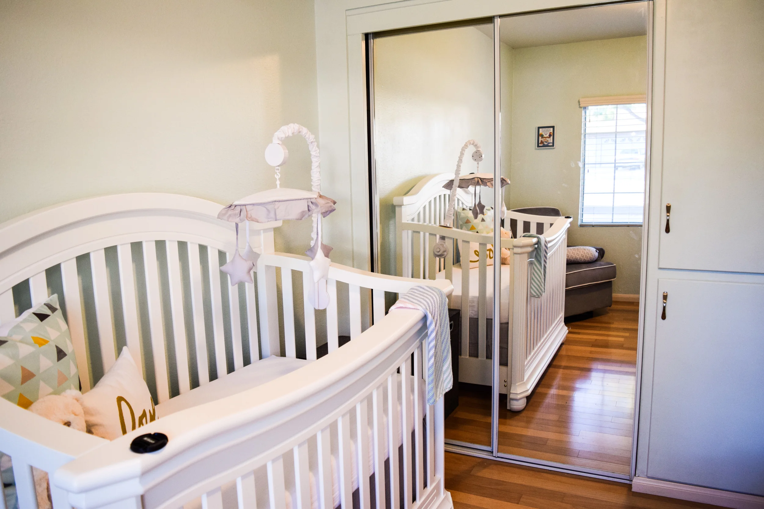 baby girl nursery ideas and decor -- seafoam teal white and grey baby room nursery