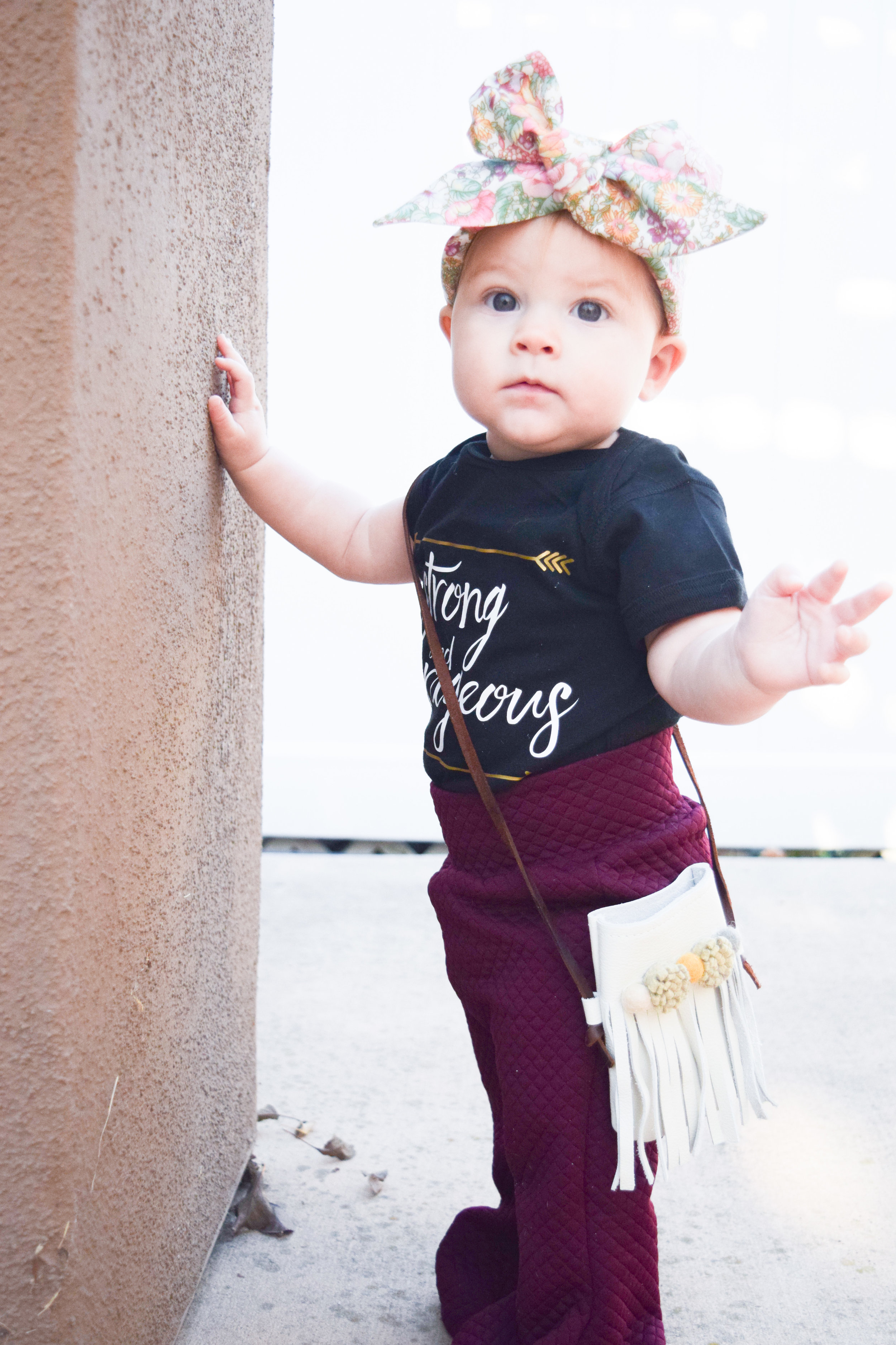 Maroon Baby Bell Bottoms, Black Printed Onesie, Boho Baby Purse