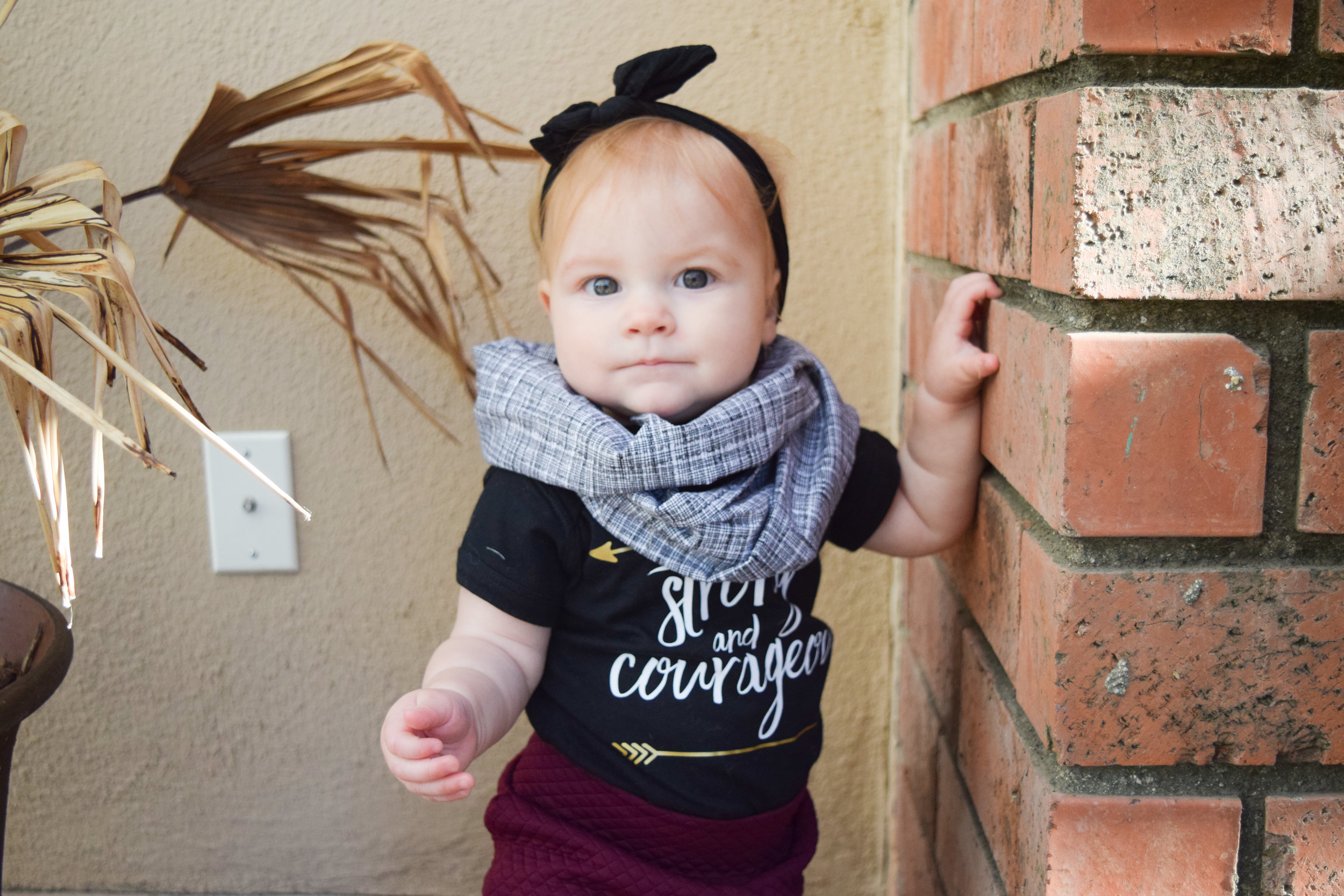 Maroon Baby Bell Bottoms, Black Printed Onesie, Boho Baby Purse, Baby Infinity Scarf
