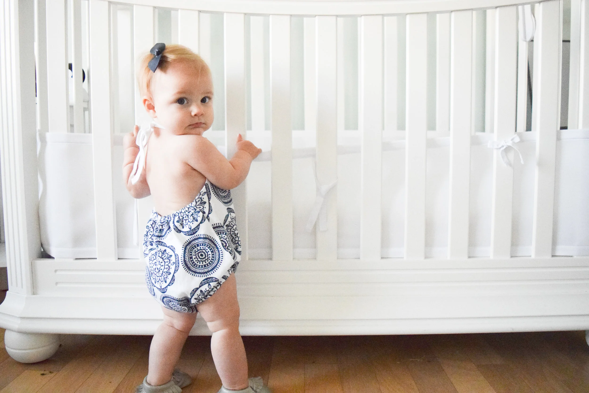 KIDS FASHION | Blue + White Medallion Kids Romper