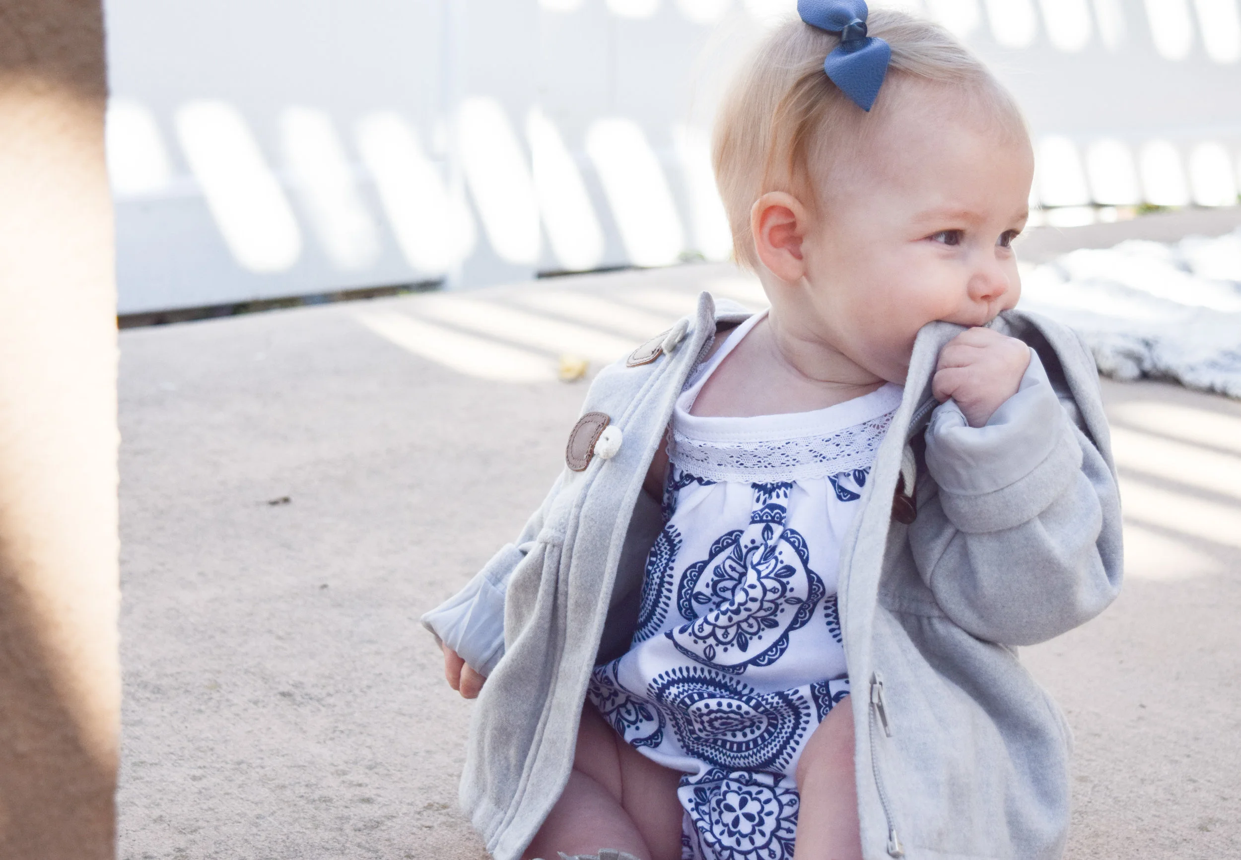 KIDS FASHION | Blue + White Medallion Kids Romper