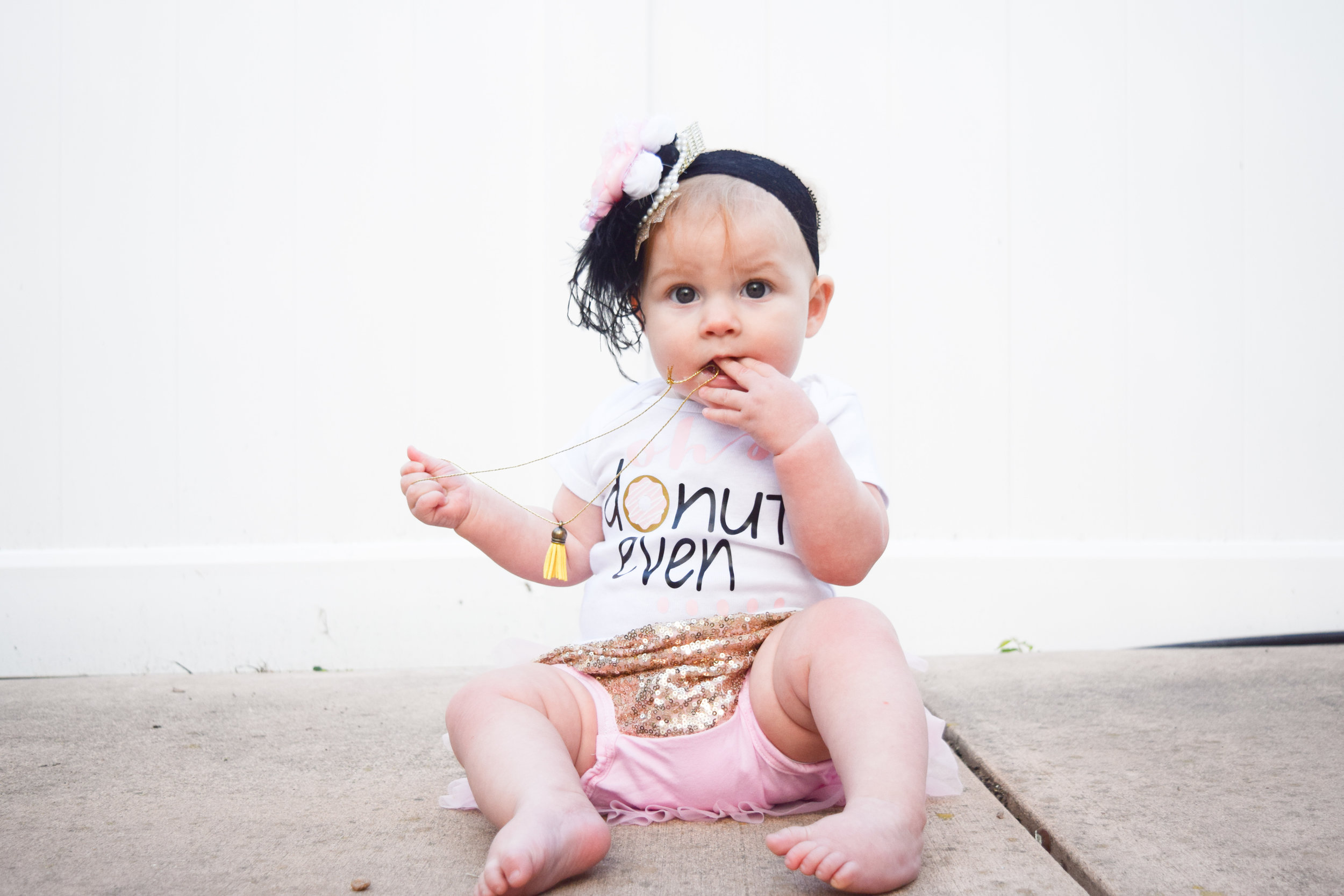Oh Donut Even Onesie - Gold Sequin Bloomers - Light Pink Ruffle Bloomers - Posh Little Baby Boutique
