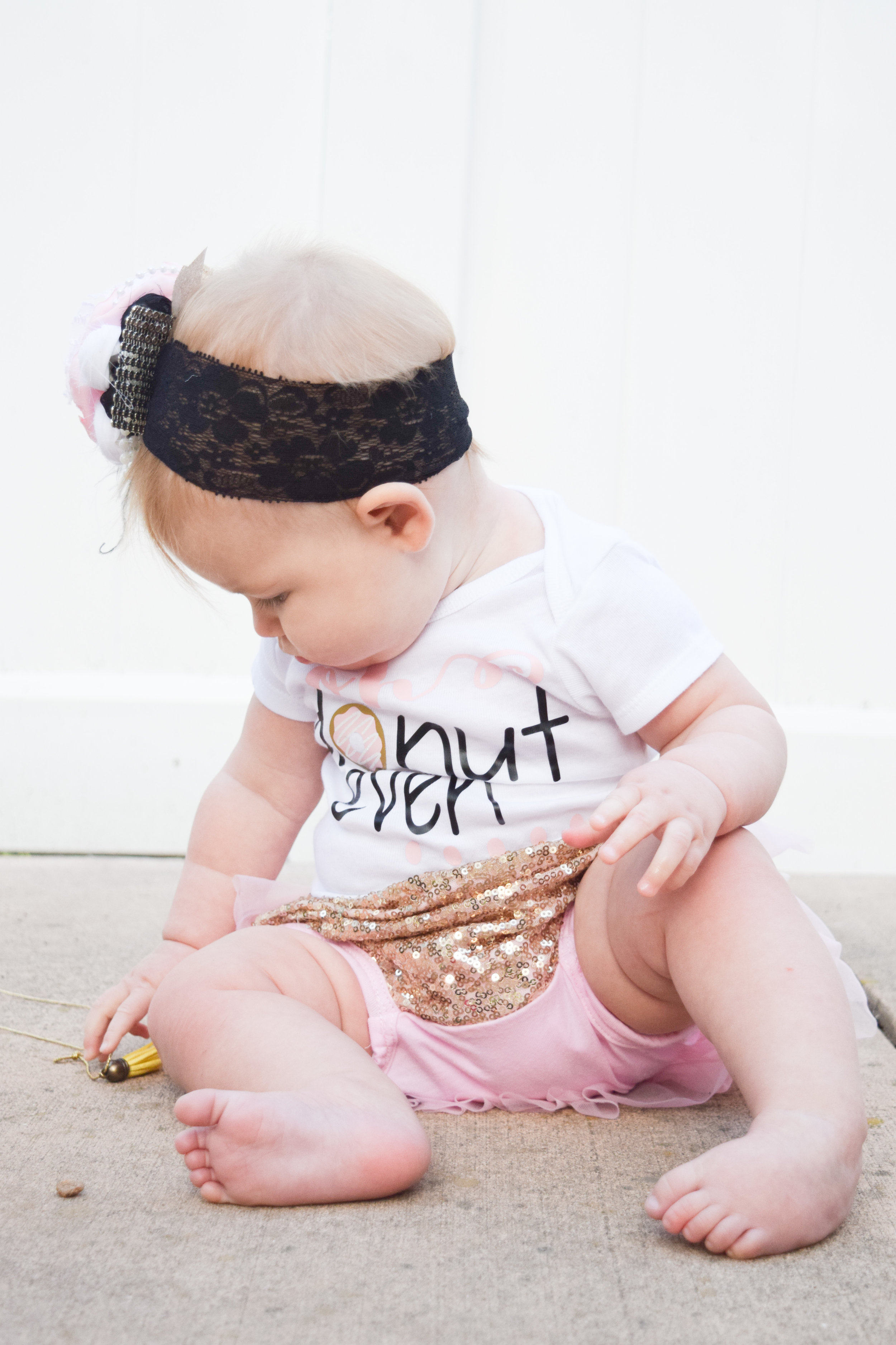 Oh Donut Even Onesie - Gold Sequin Bloomers - Light Pink Ruffle Bloomers - Posh Little Baby Boutique