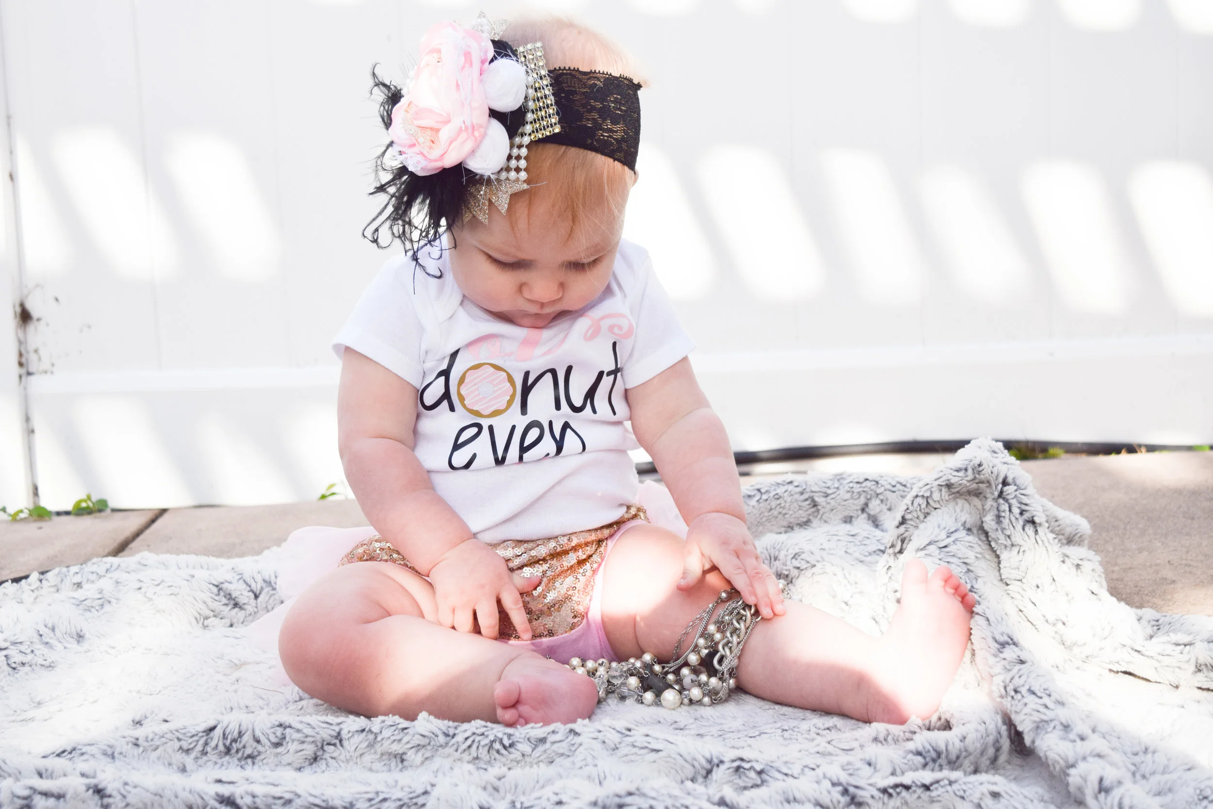 Oh Donut Even Onesie - Gold Sequin Bloomers - Light Pink Ruffle Bloomers - Posh Little Baby Boutique