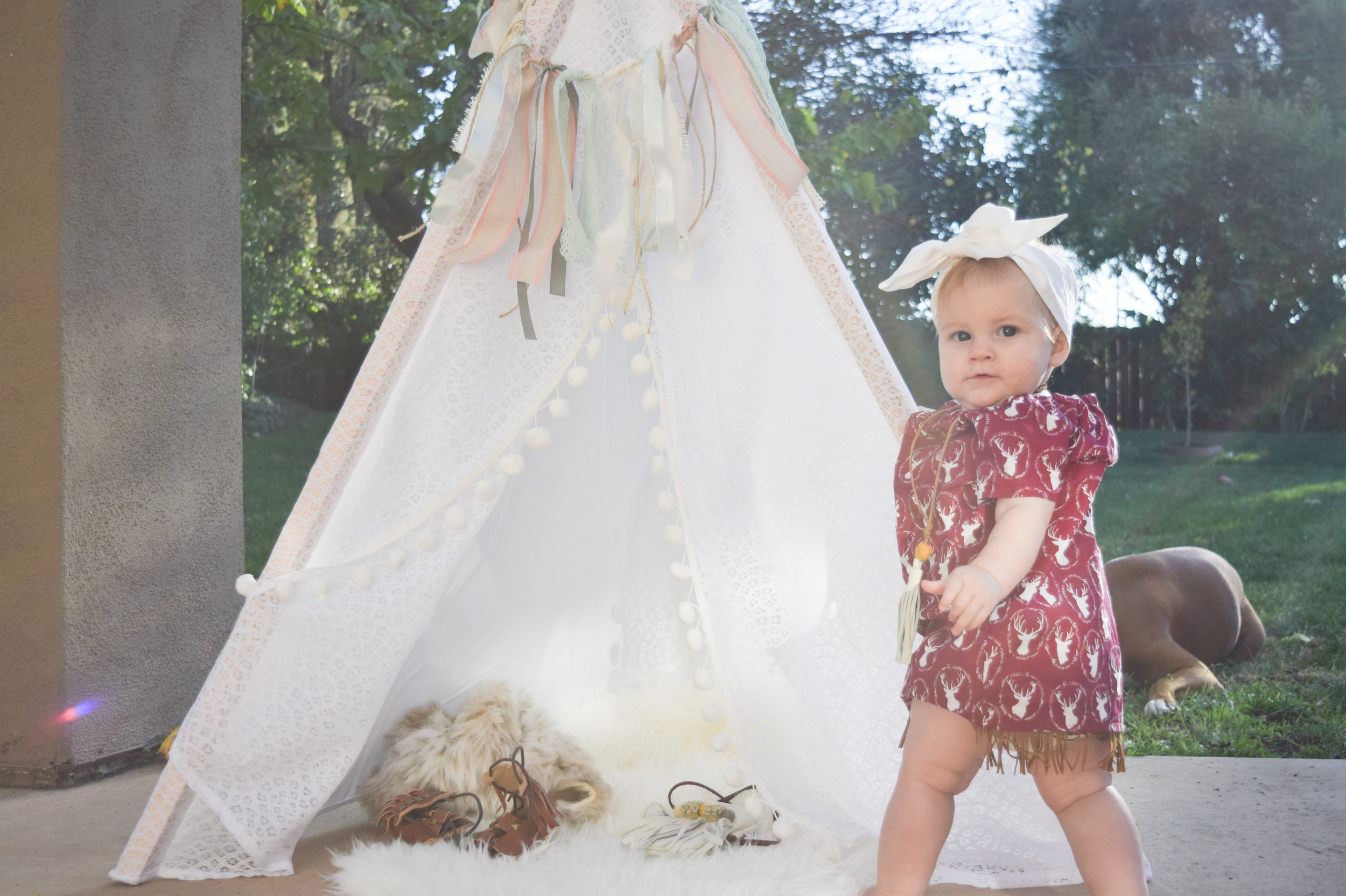 BABY FASHION | Maroon Holiday Reindeer Kids Fringe Dress and Kids Room Teepee