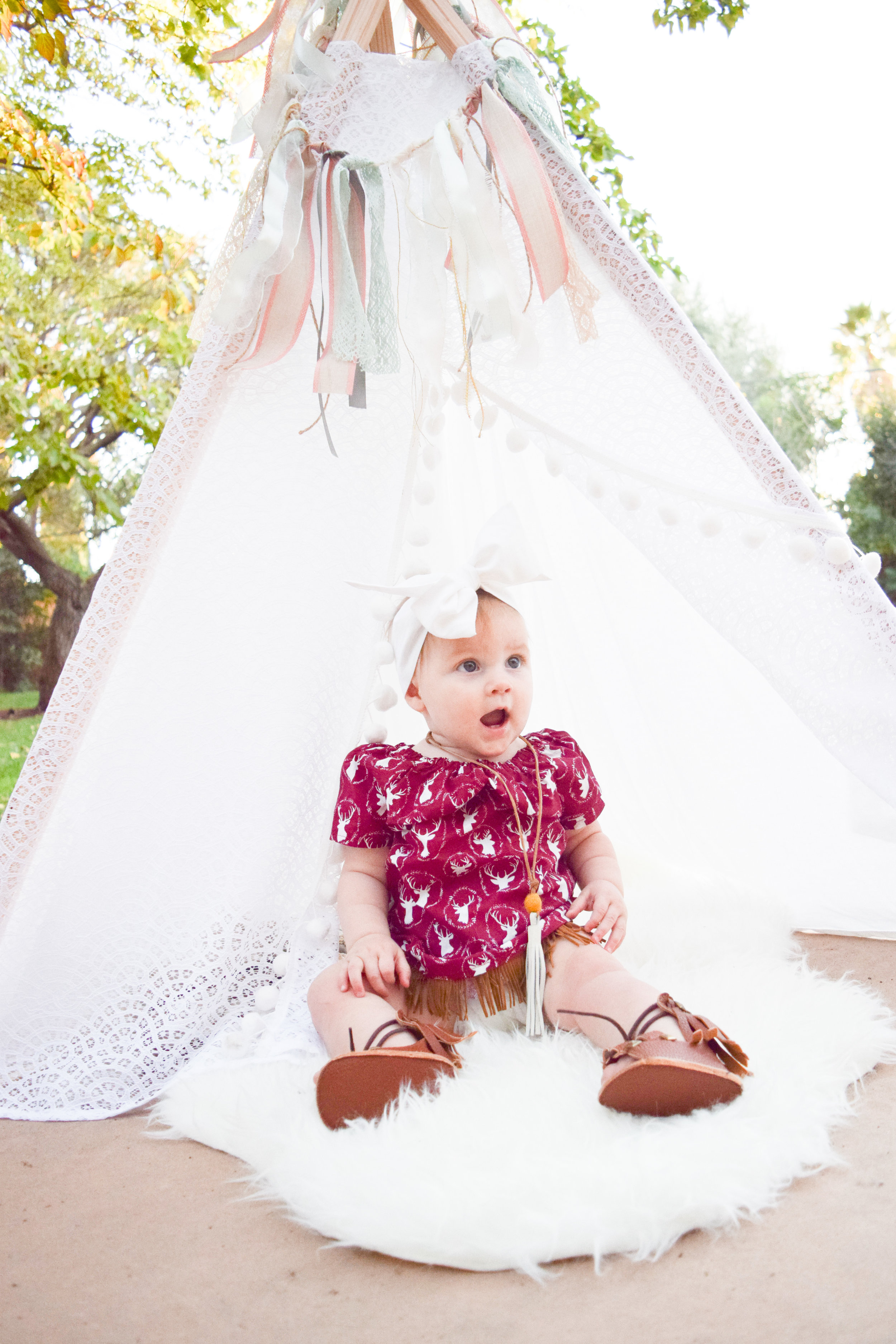 BABY FASHION | Maroon Holiday Reindeer Kids Fringe Dress and Kids Room Teepee