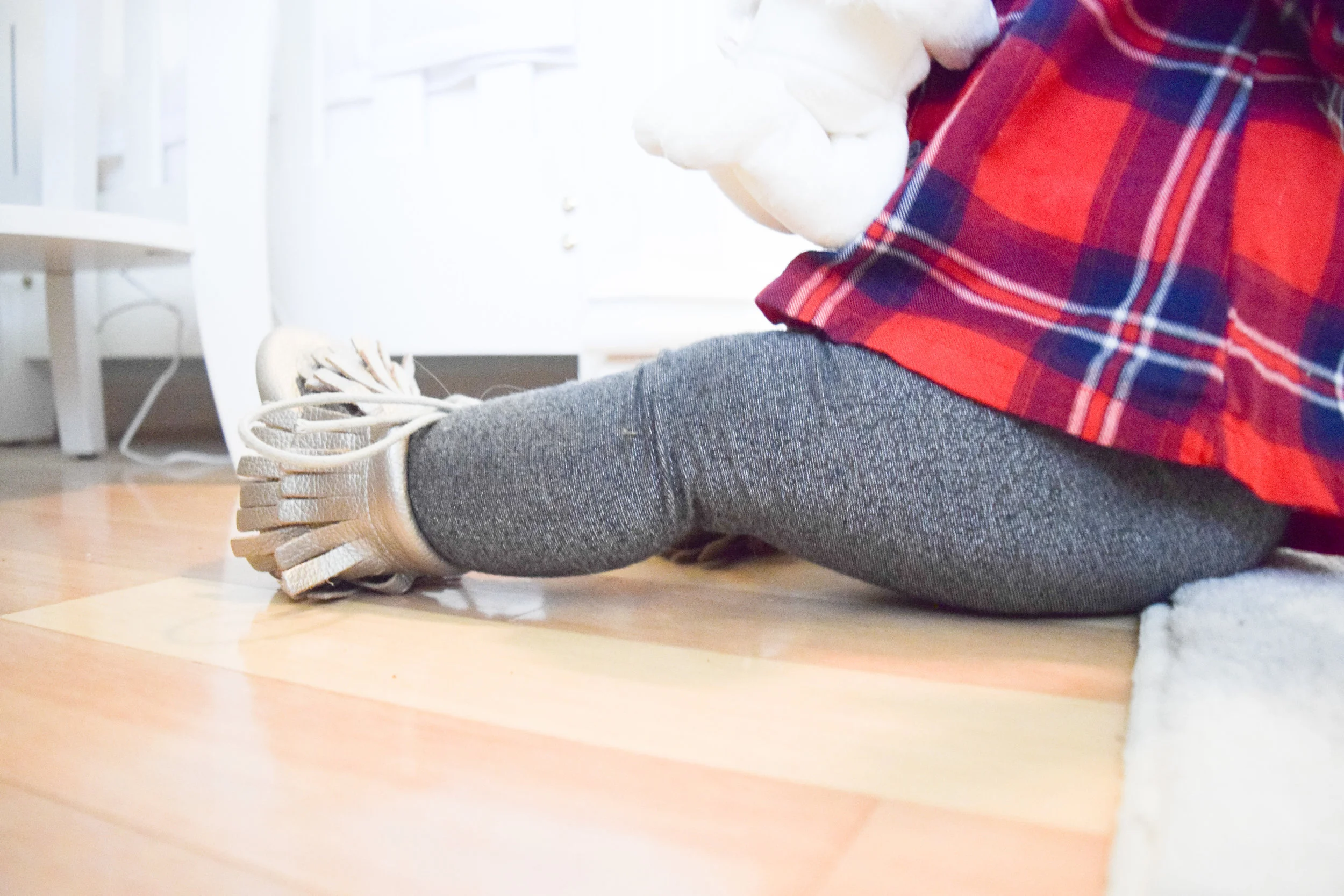 BABY FASHION | Red Baby Flannel, Silver Baby Leggings, Fall Purple Baby Bow, Champagne Baby Moccasin Boots