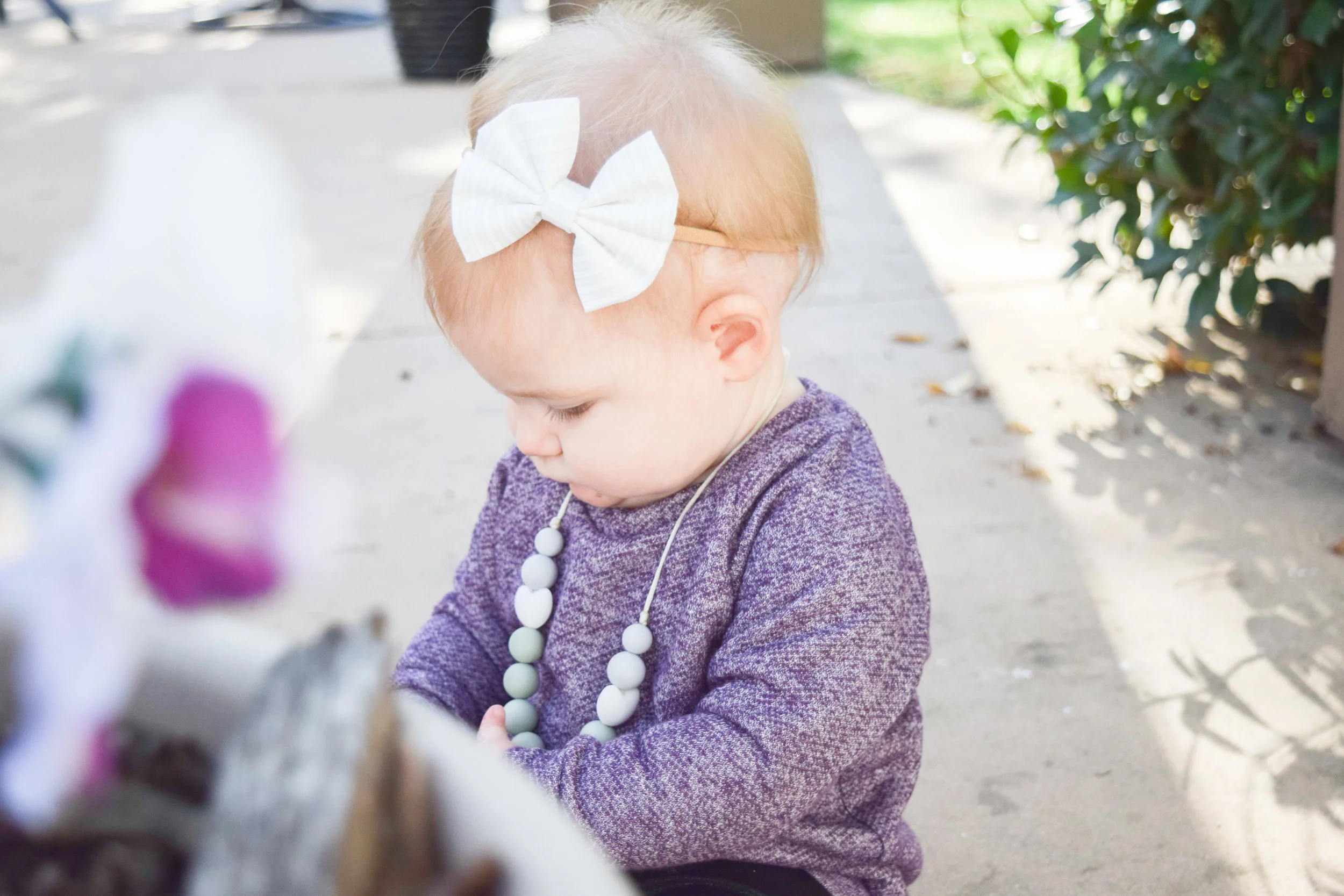 Purple Baby Sweater Dress, Black Baby Leggins, Baby Teething Necklace, Black Baby Fringe Boots