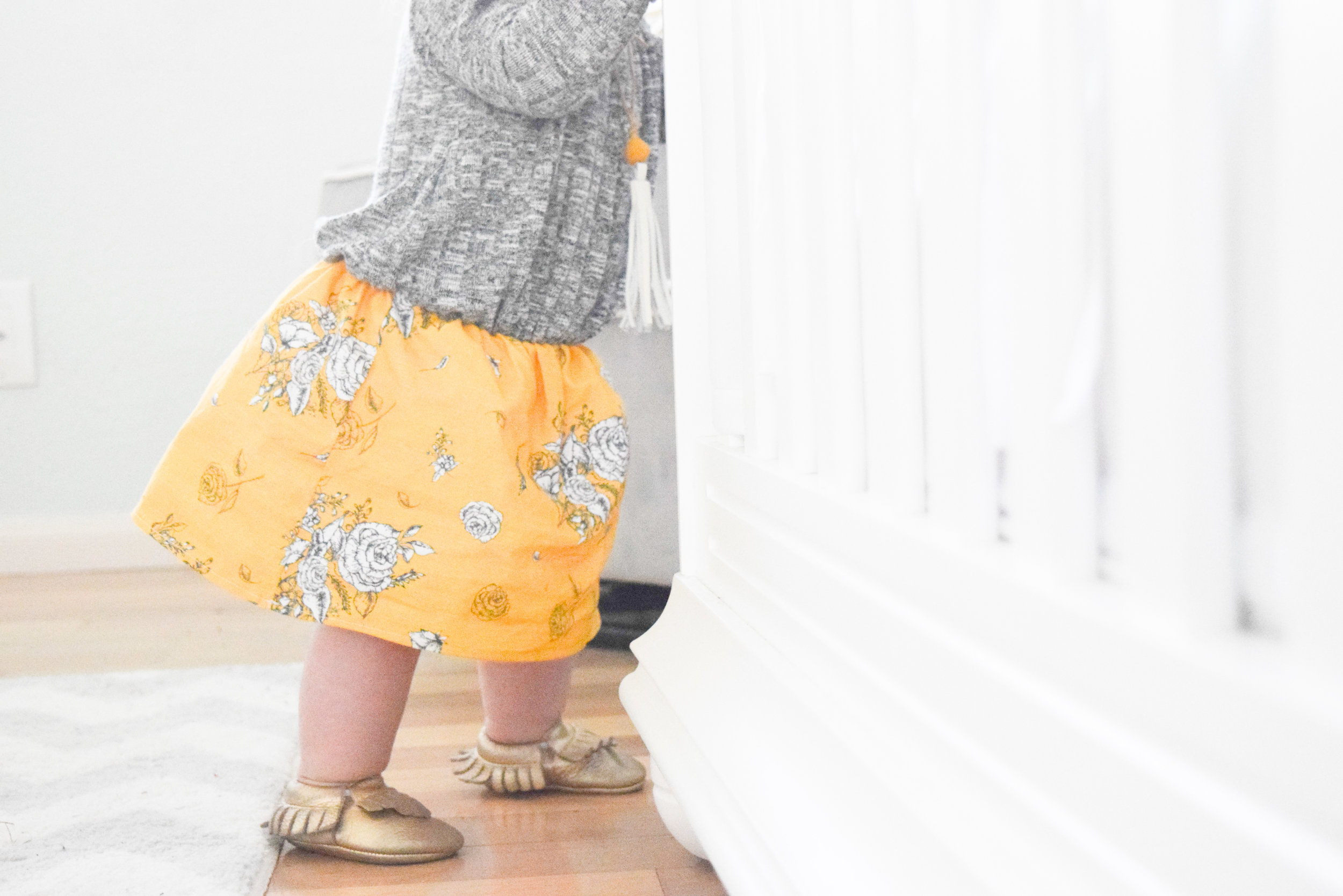 BABY FASHION | Mustard Vintage Floral + Heather Grey Baby Sweater Dress
