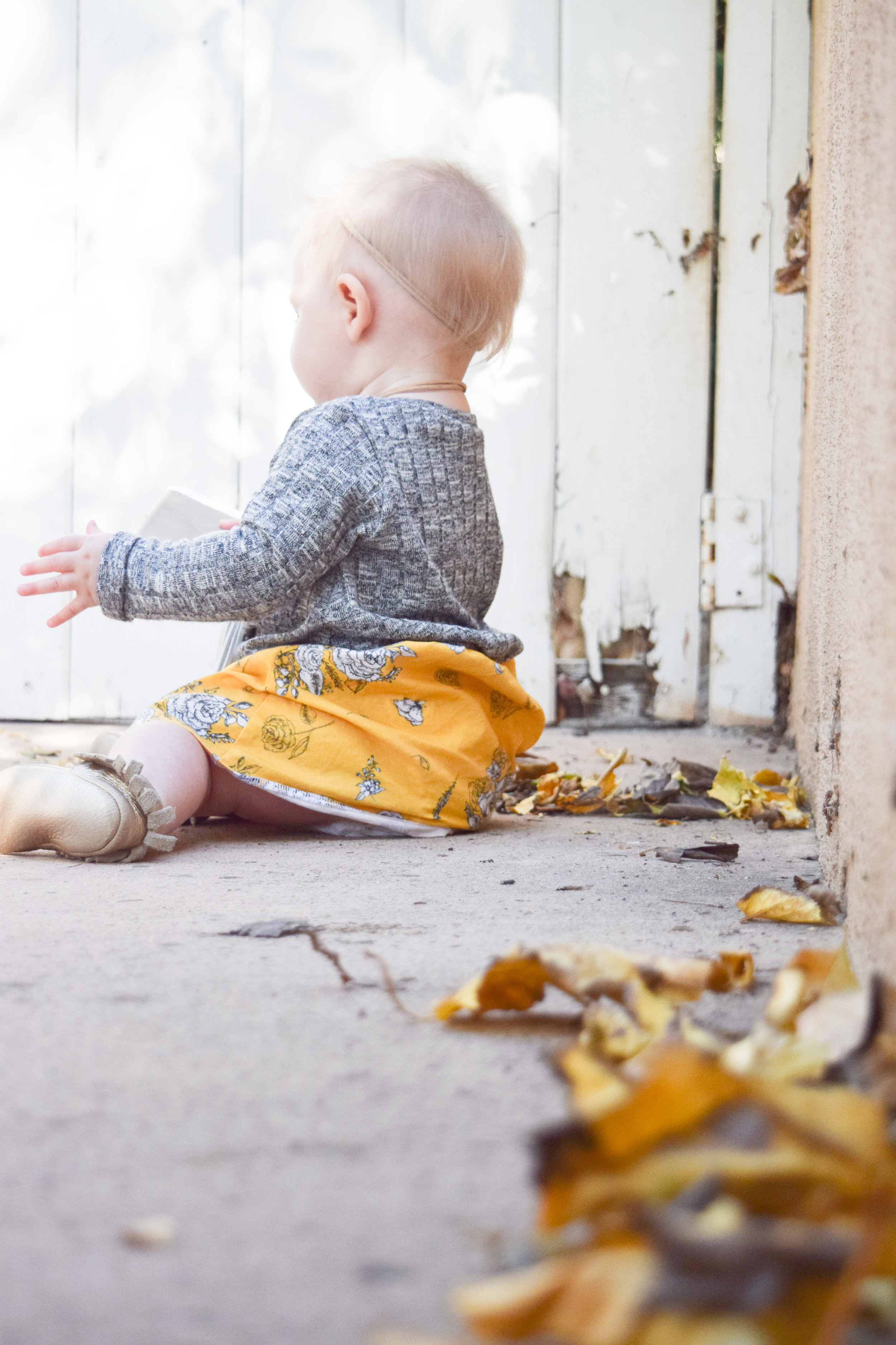 BABY FASHION | Mustard Vintage Floral + Heather Grey Baby Sweater Dress