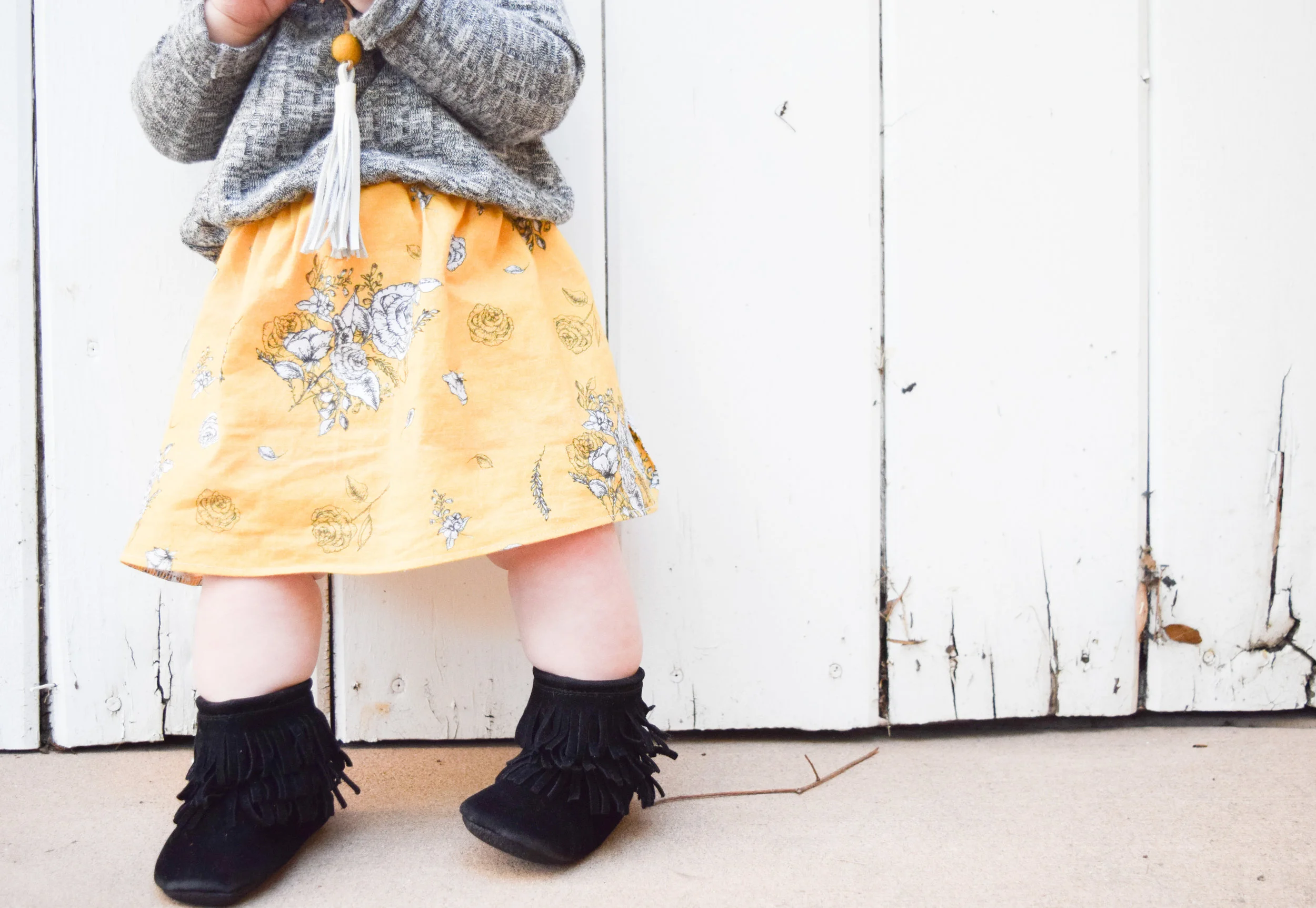 BABY FASHION | Mustard Vintage Floral + Heather Grey Baby Sweater Dress