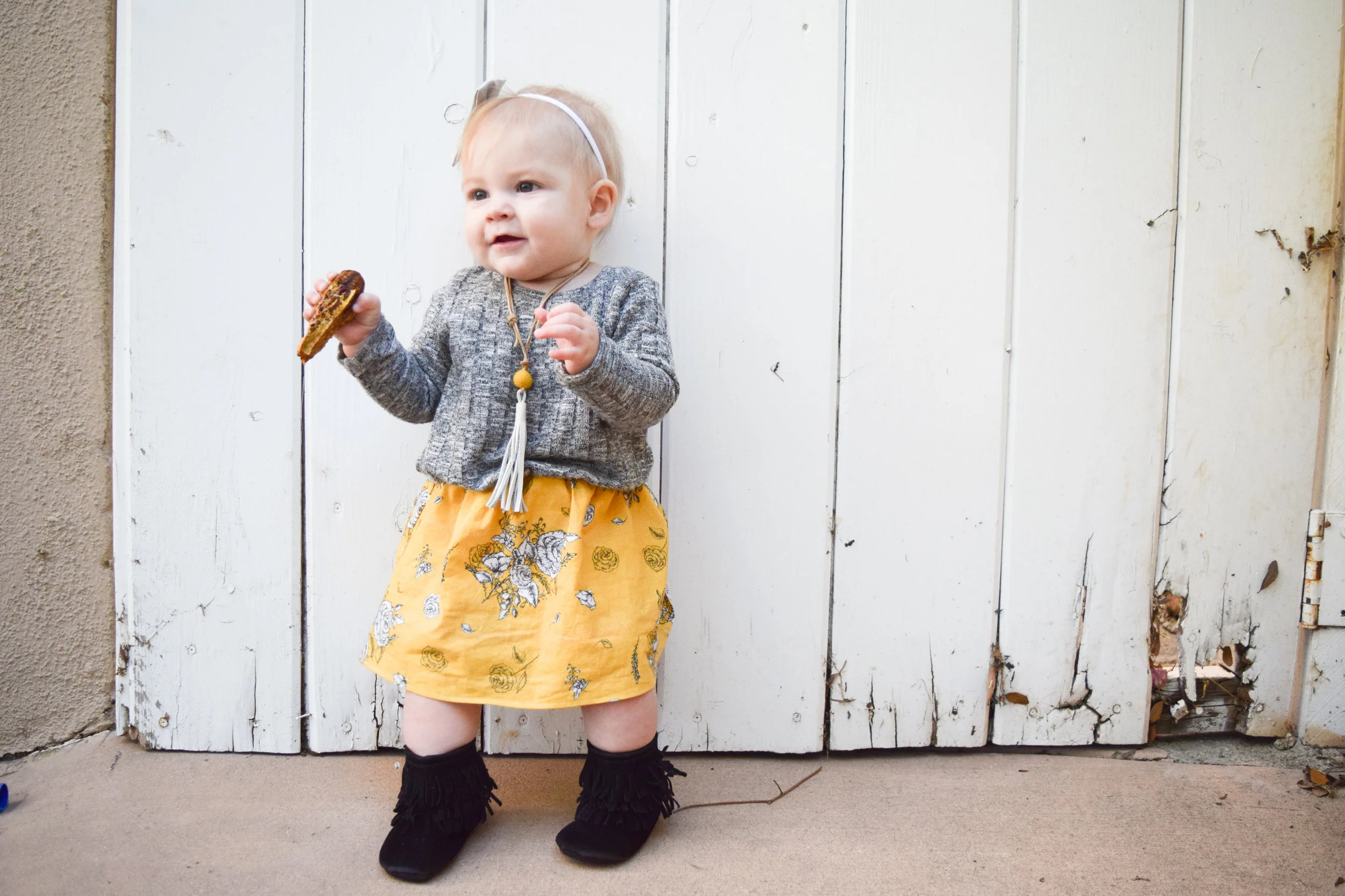BABY FASHION | Mustard Vintage Floral + Heather Grey Baby Sweater Dress