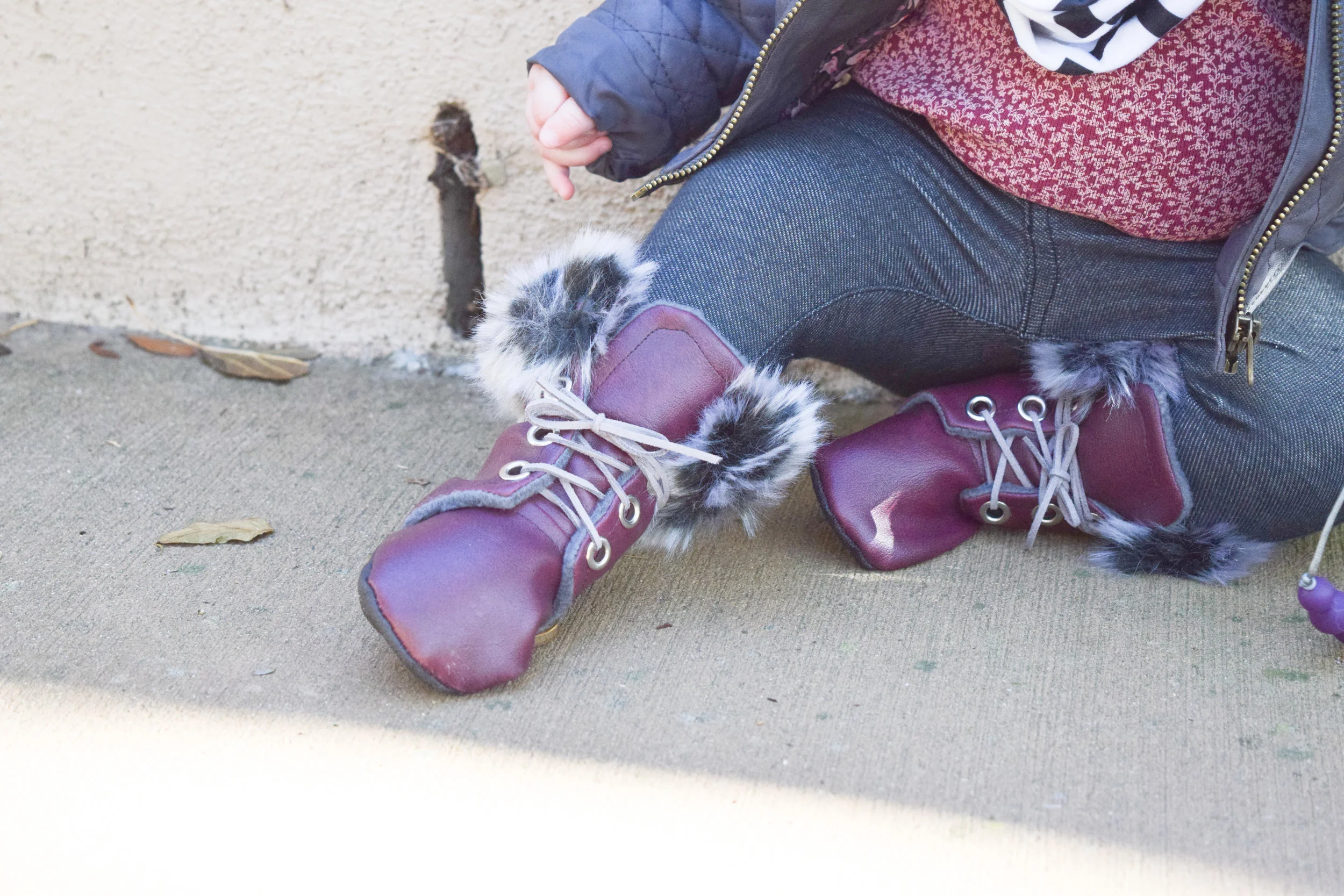 BABY FASHION | A baby leather jacket, baby infinity scarf and baby fur combat boots