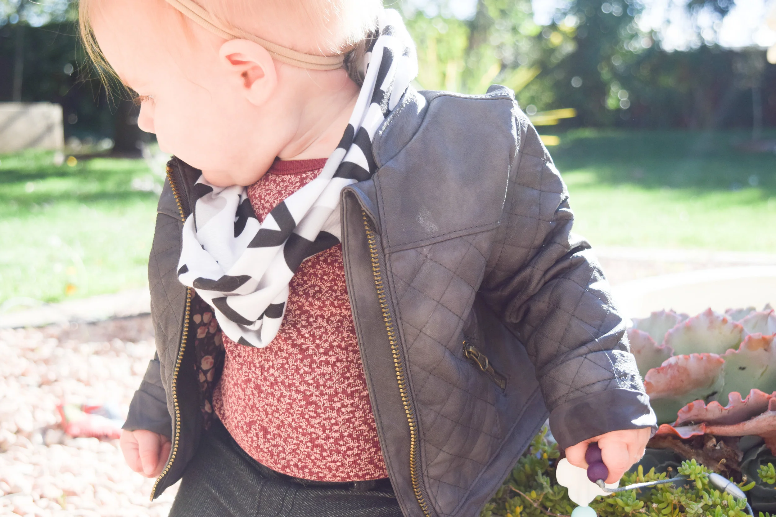 BABY FASHION | A baby leather jacket, baby infinity scarf and baby fur combat boots