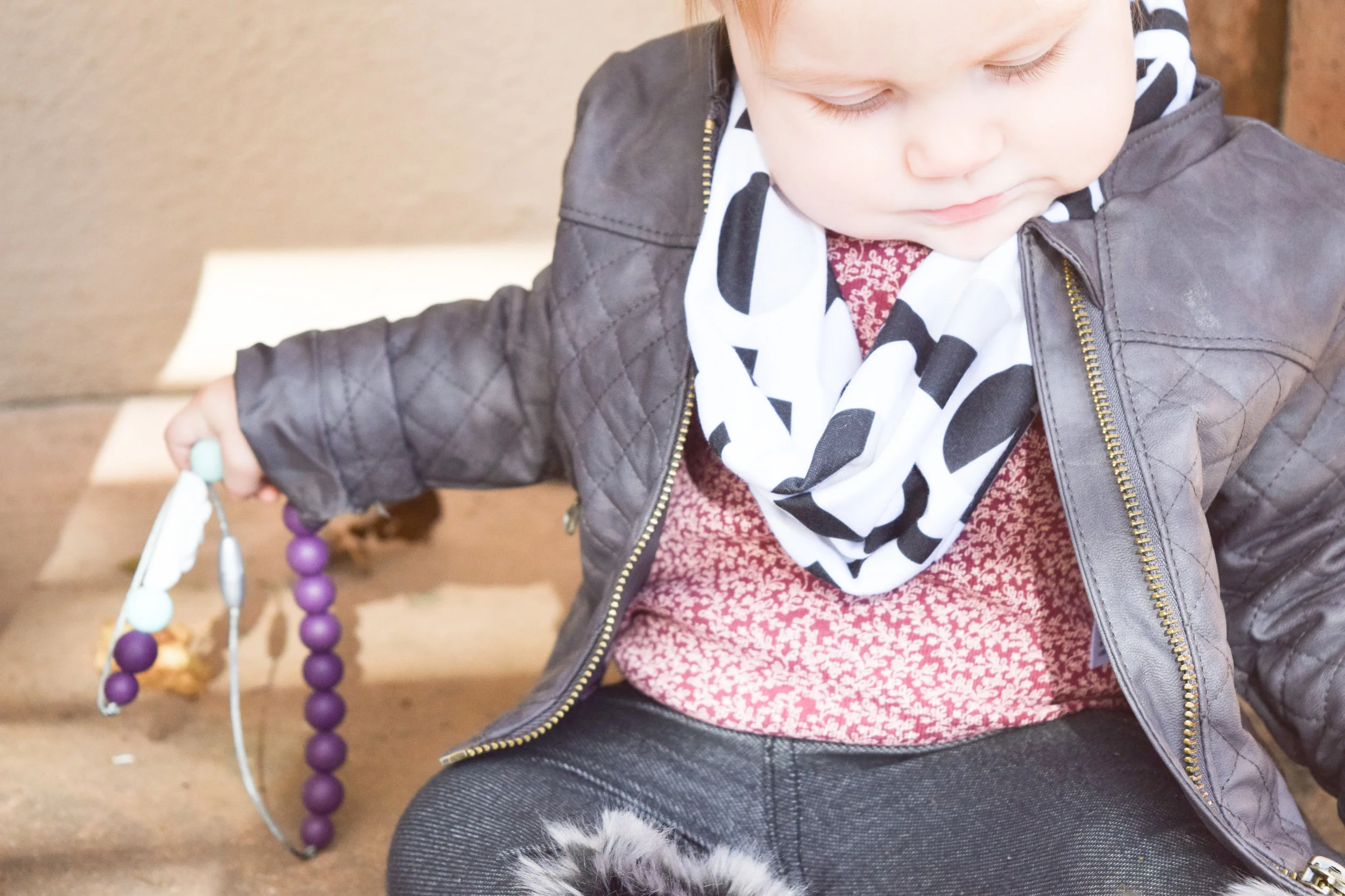 BABY FASHION | A baby leather jacket, baby infinity scarf and baby fur combat boots
