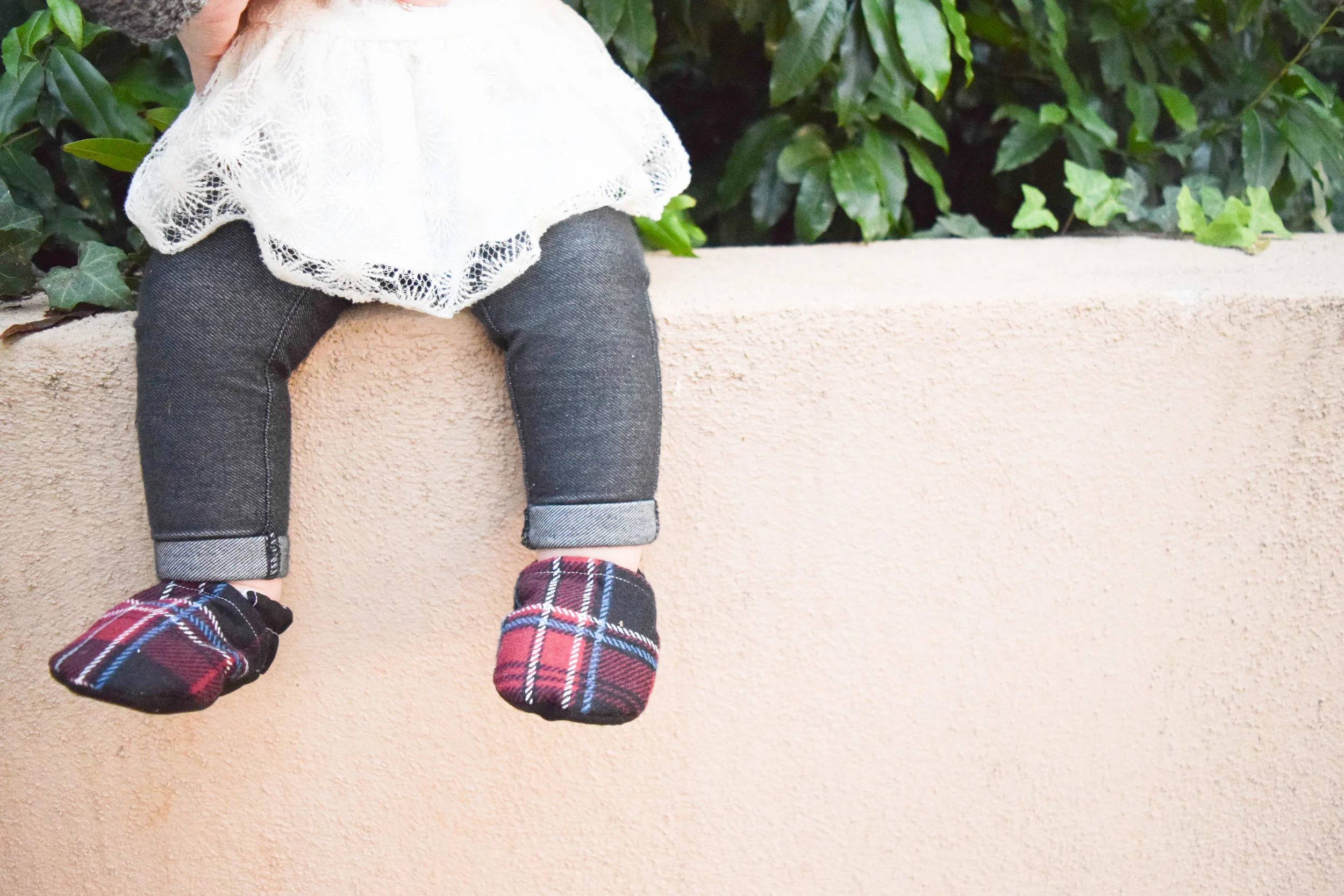 Baby Holiday Outfit - Rose Gold Kids Holiday Headband - Plaid Holiday Baby Shoes - Baby Jeans