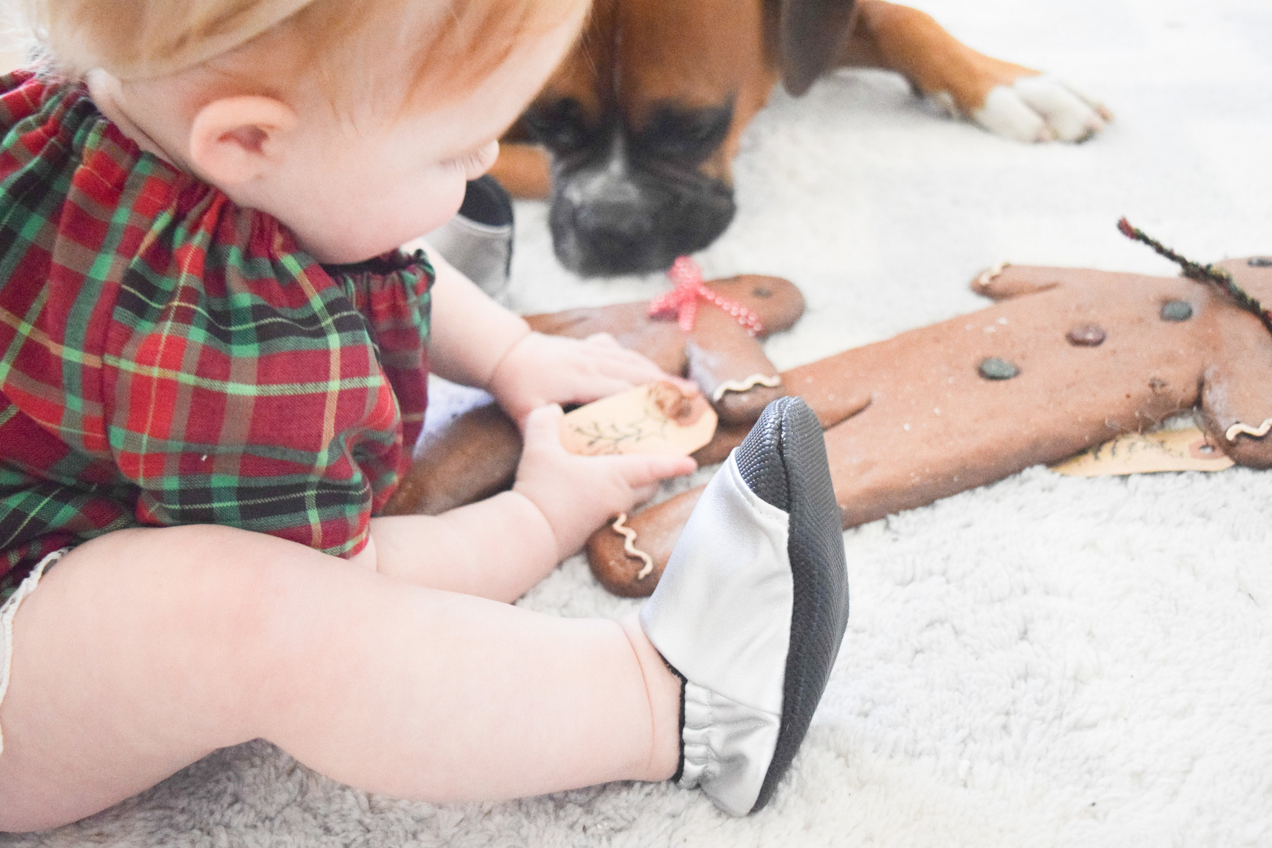 BABY FASHION | A Baby Christmas Dress - Plaid Baby Dress - Silver Baby Shoes - Dainty Baby Bow