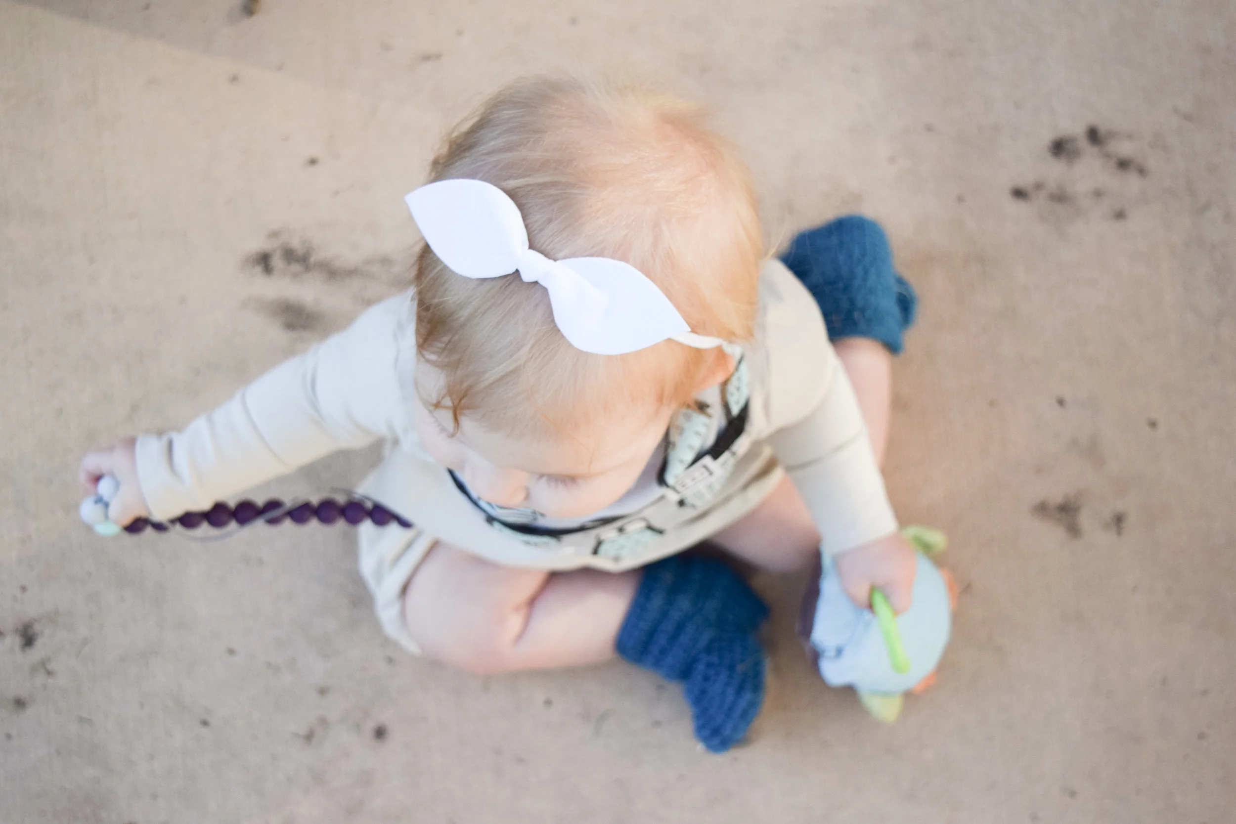 BABY FASHION - Baby Bib, White Baby Bow, Teal Baby Boots, Tan Baby Dress