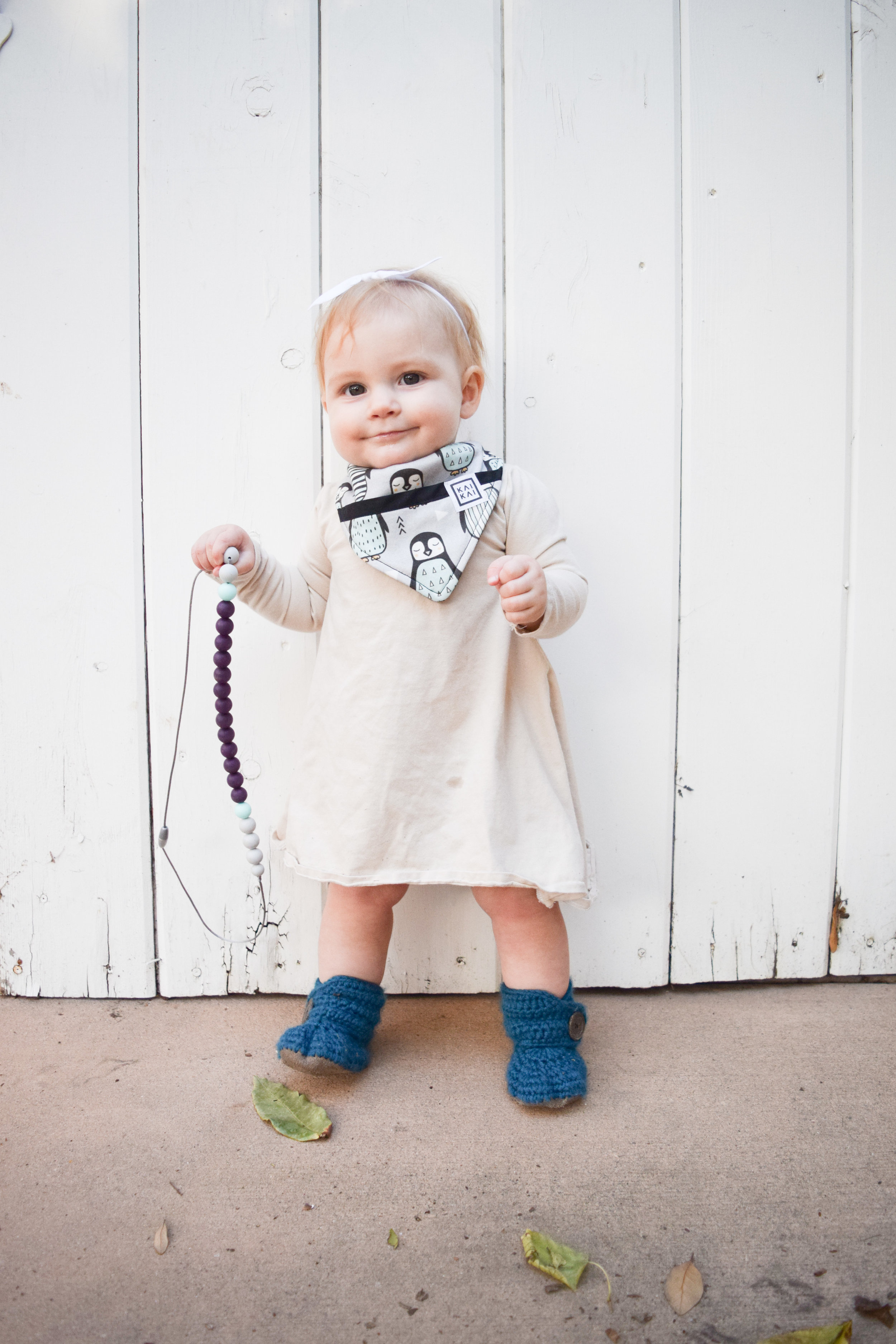 BABY FASHION - Baby Bib, White Baby Bow, Teal Baby Boots, Tan Baby Dress