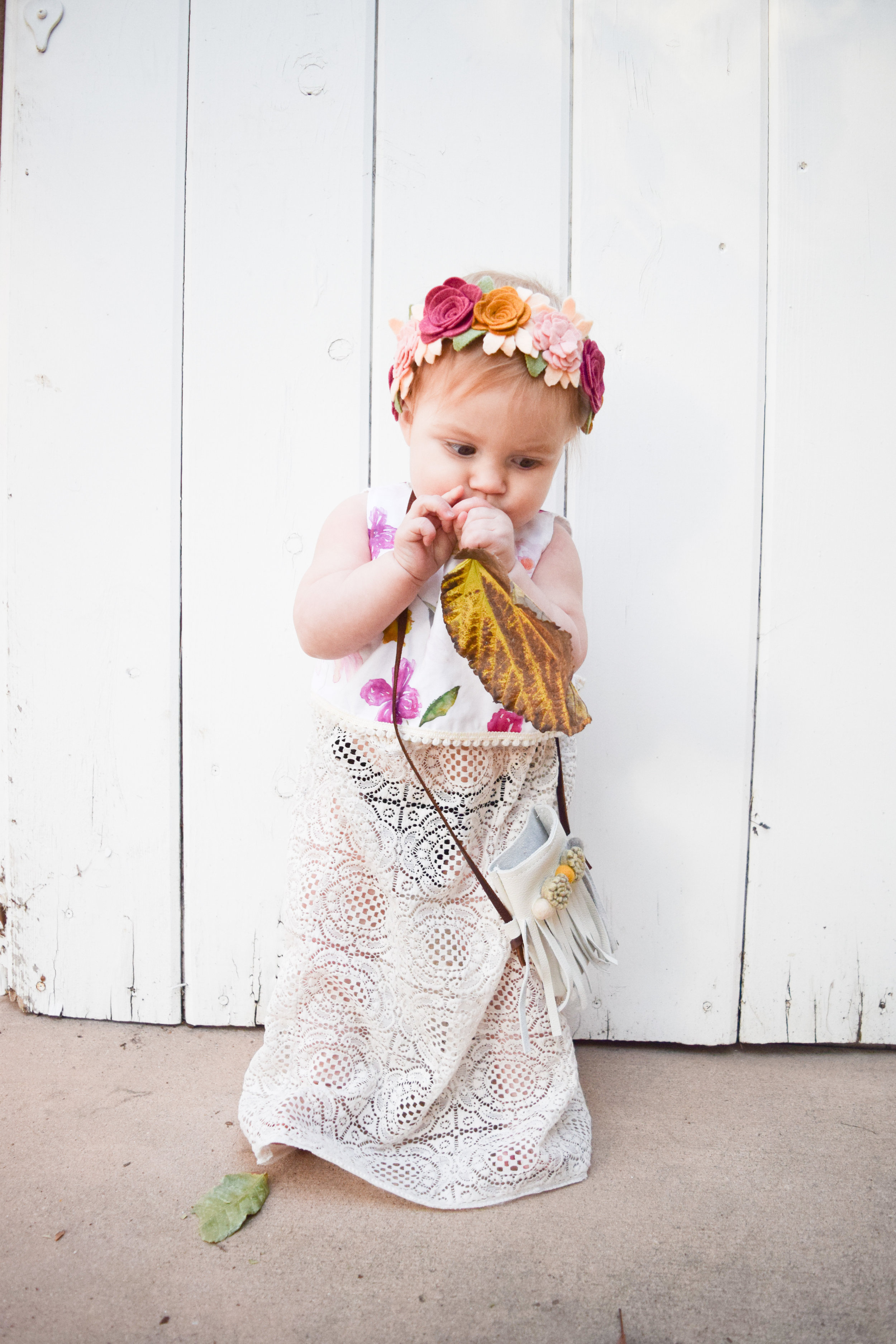 BABY FASHION - Boho Baby Outfit - Lace Baby Skirt, Floral Baby Crop Top, Baby Flower Crown