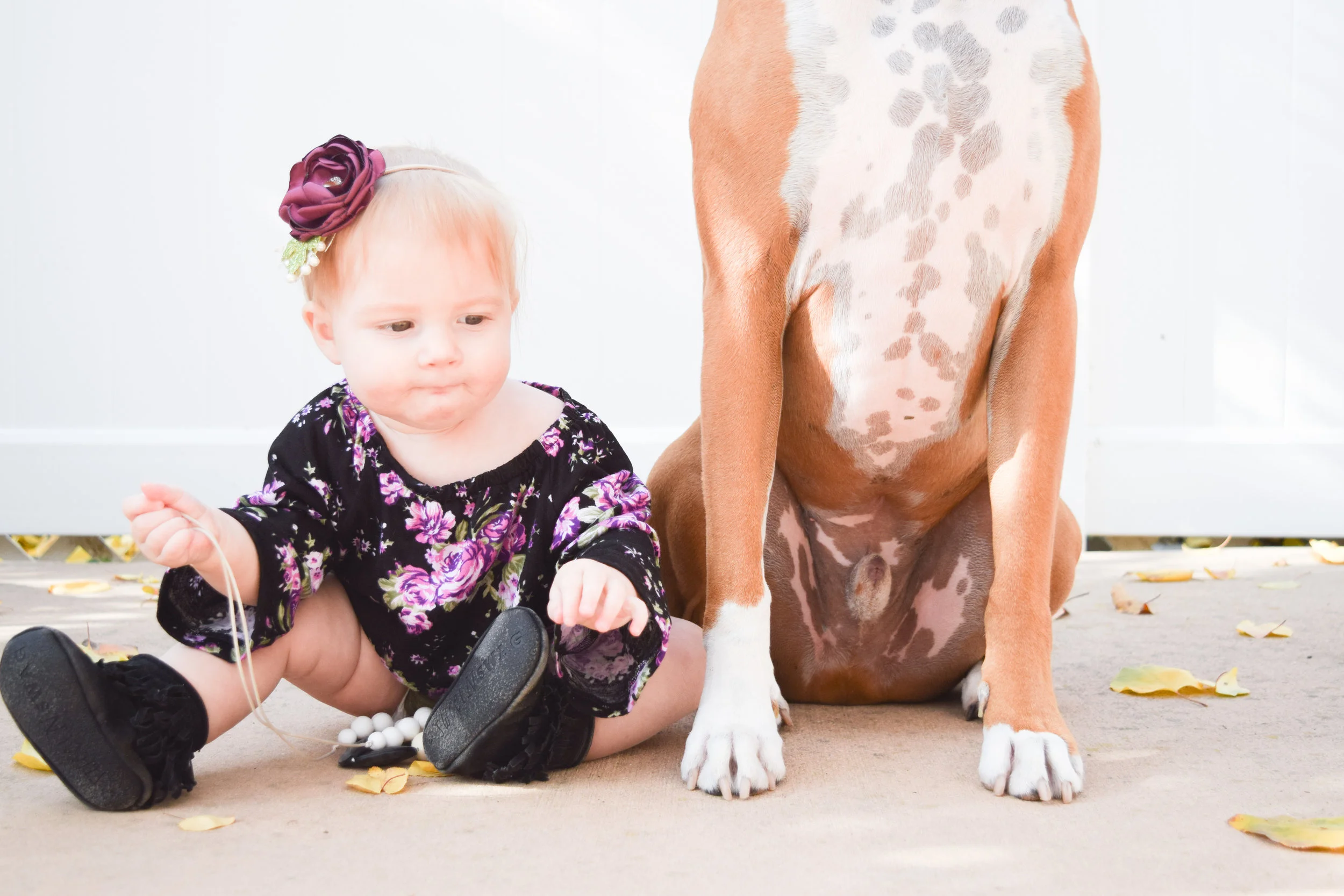 BABY FASHION - purple floral crop top, olive baby bloomers, purple floral baby headband, black baby fringe boots