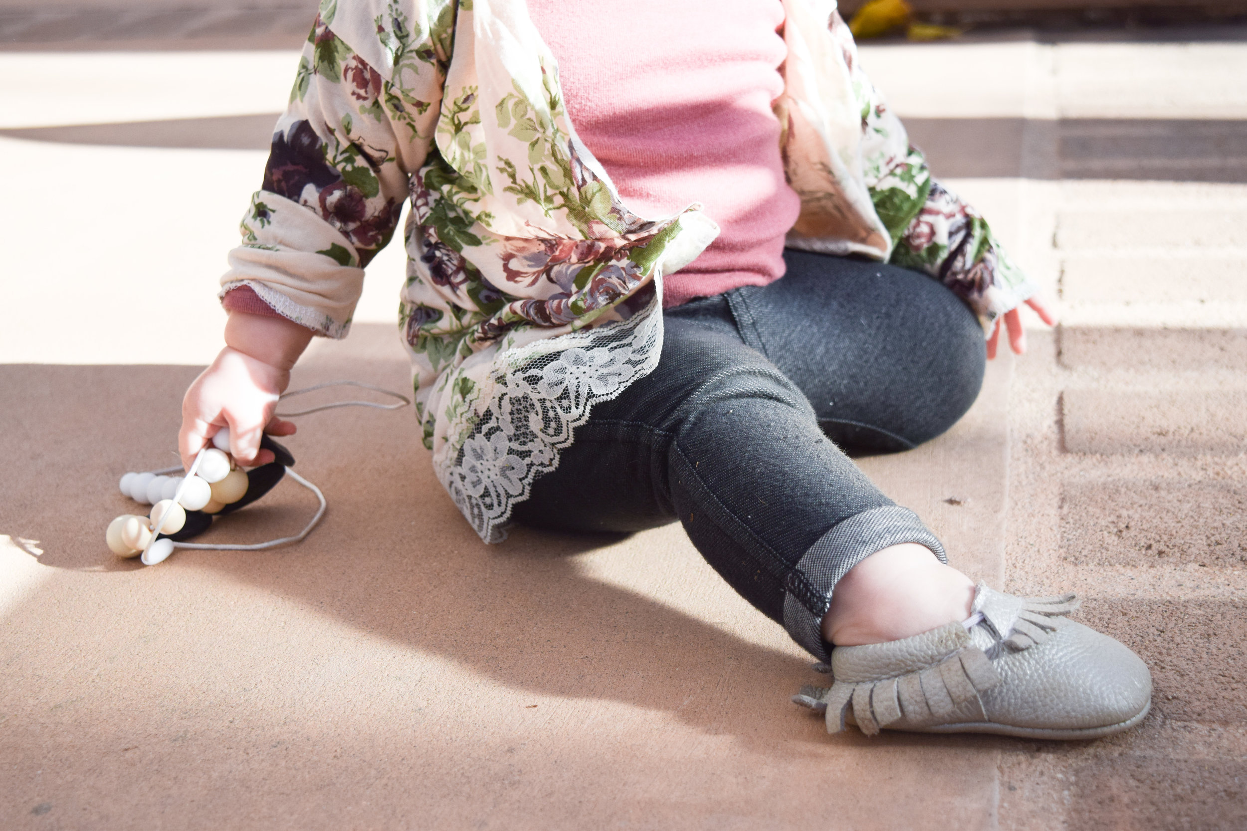 baby floral kimono, maroon baby bow, baby skinny jeans