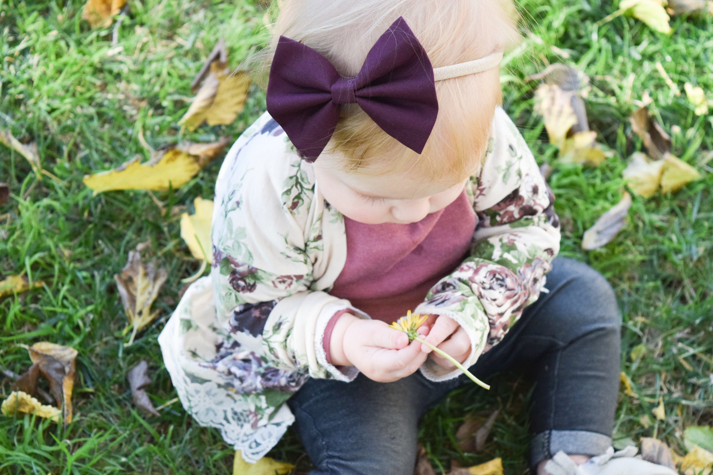 baby floral kimono, maroon baby bow, baby skinny jeans
