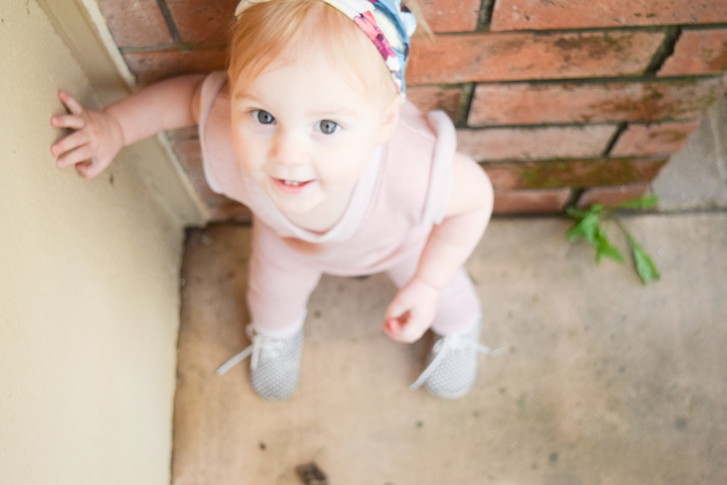 Baby Fashion - Light Pink Baby Romper, Polka Dot Baby Oxfords Piper Finn Footwear, Floral Print Baby Headband