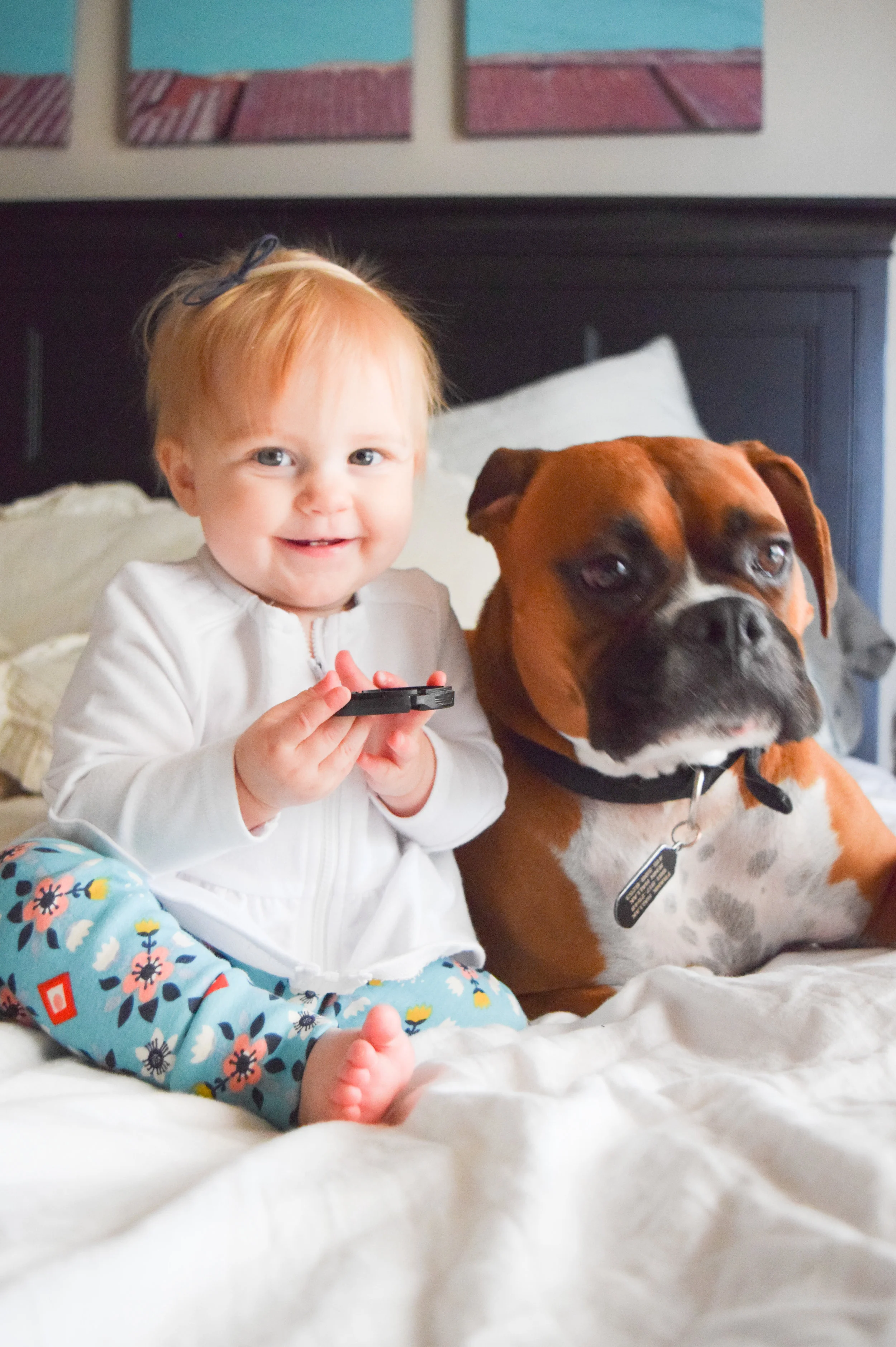 Teal Baby Floral Leggings - Baby + Boxer Puppy Photos