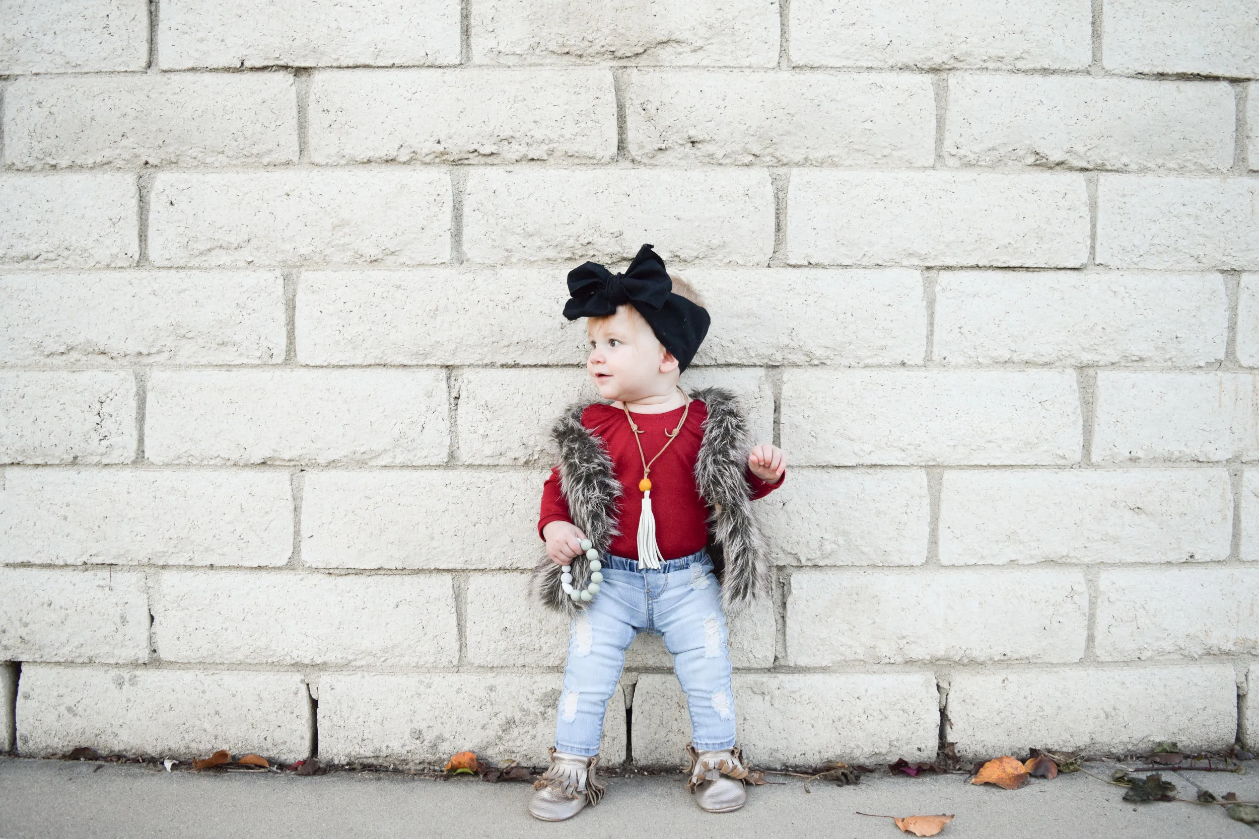 Baby Fashion - Baby Fur Vest + Baby Ripped Jeans