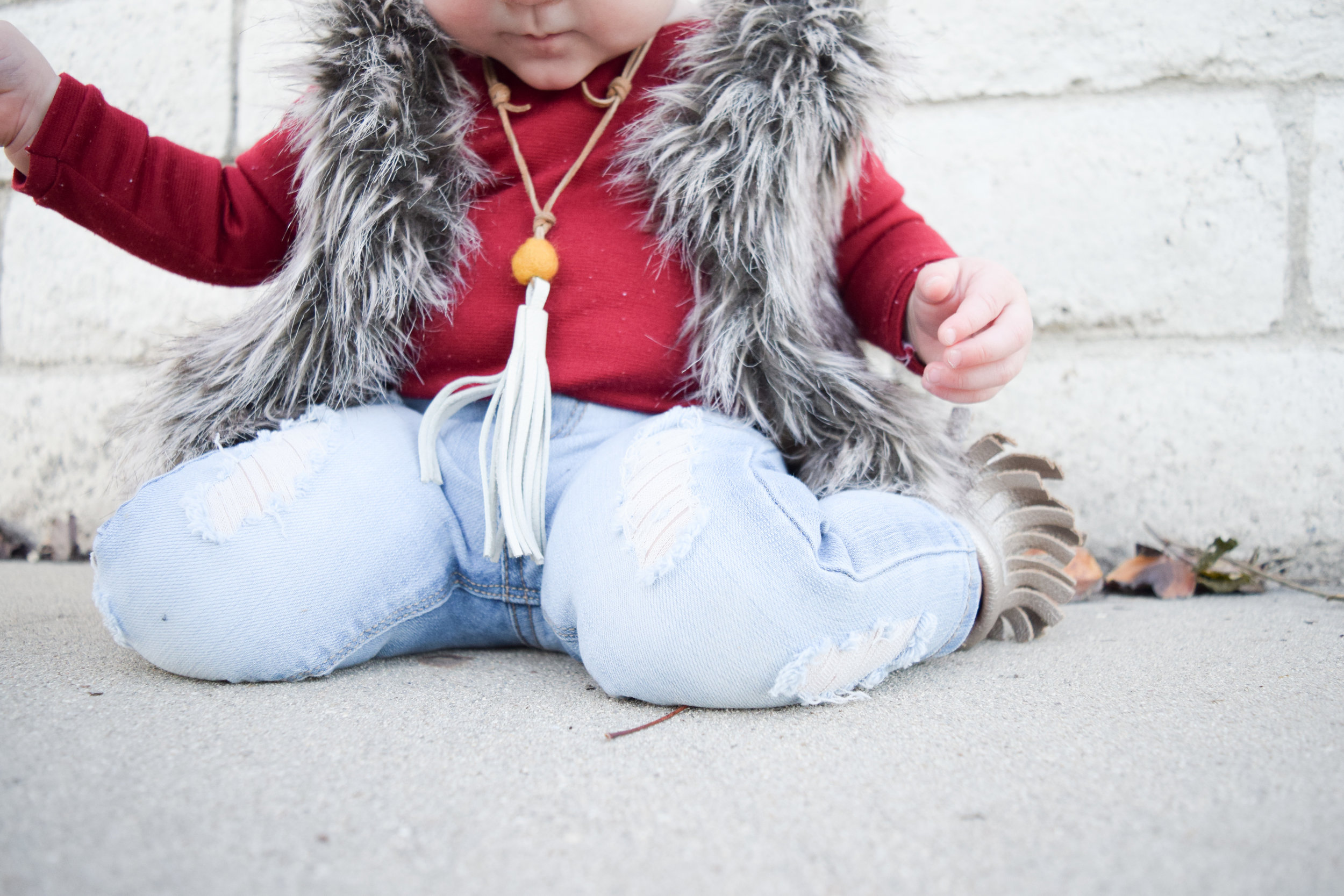 Baby Fashion - Baby Fur Vest + Baby Ripped Jeans