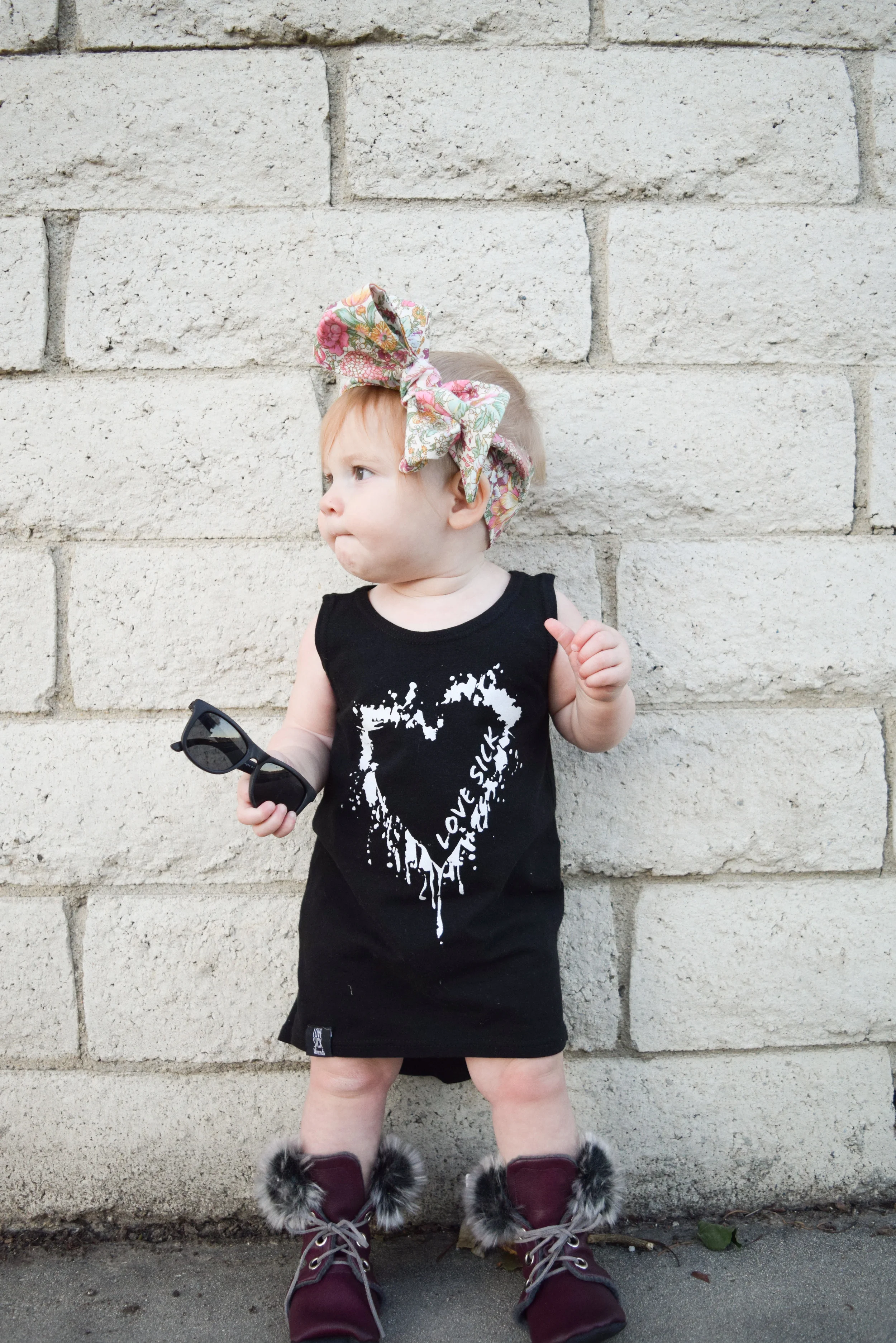 BABY FASHION - high low baby heart dress, baby leather boots, baby slouch beanie