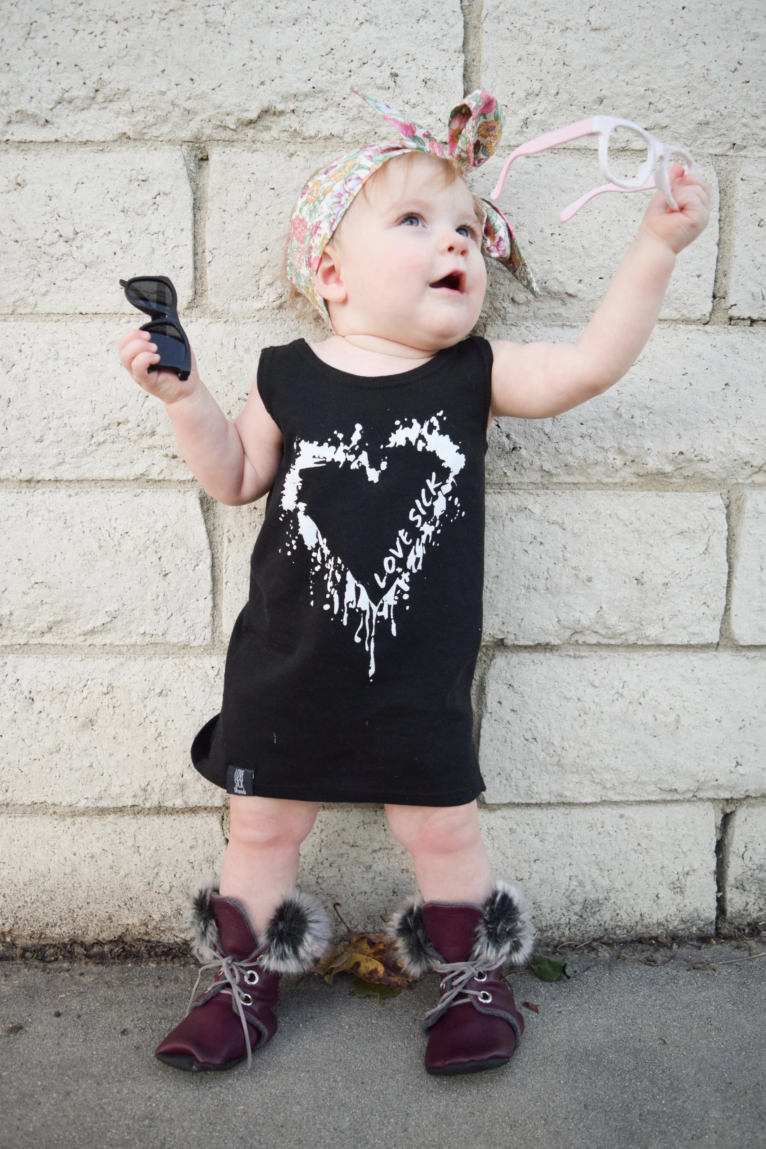 BABY FASHION - high low baby heart dress, baby leather boots, baby slouch beanie