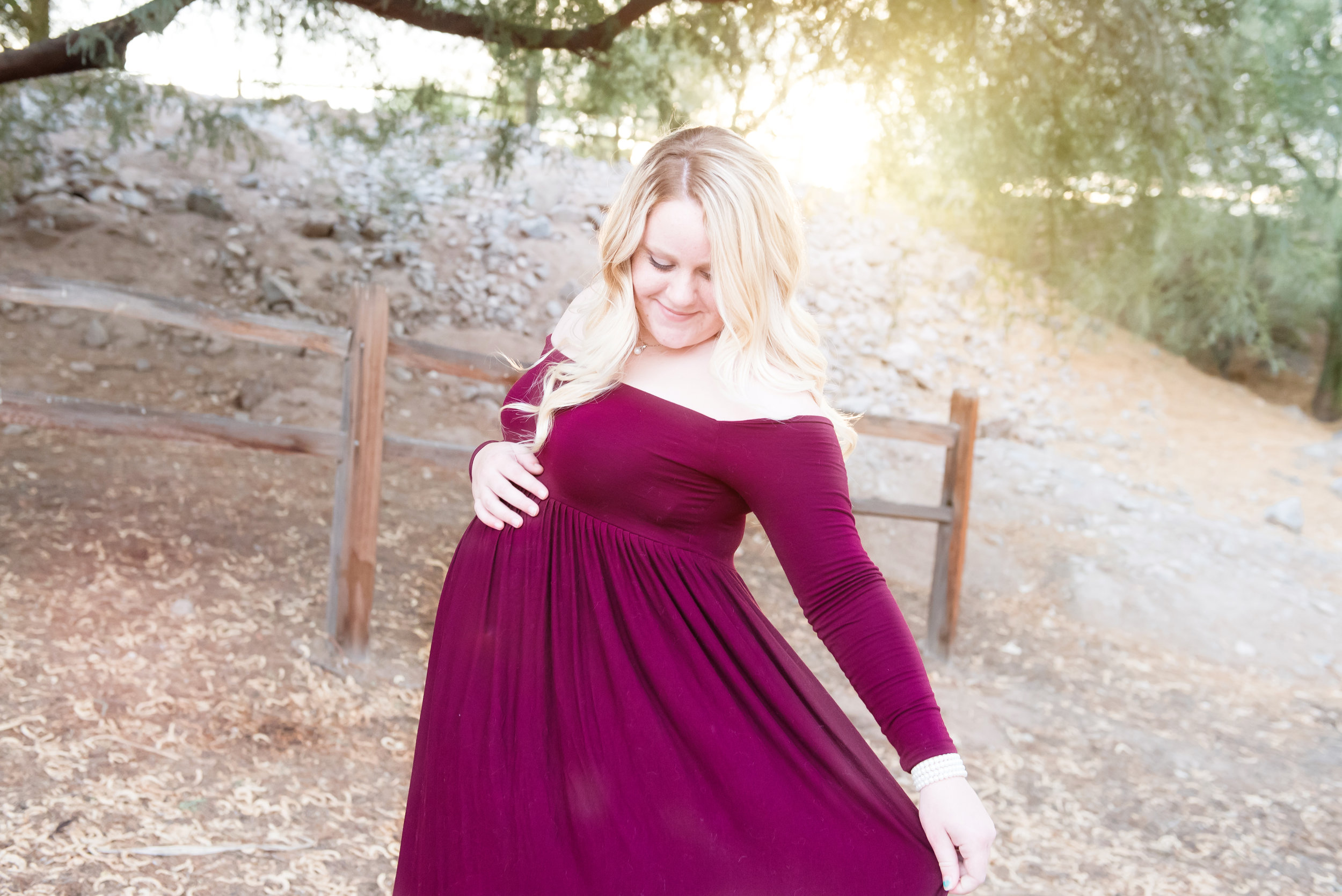Forest Maternity Photos - Maroon Maternity Photo Dress - Reflecting Grace Photography