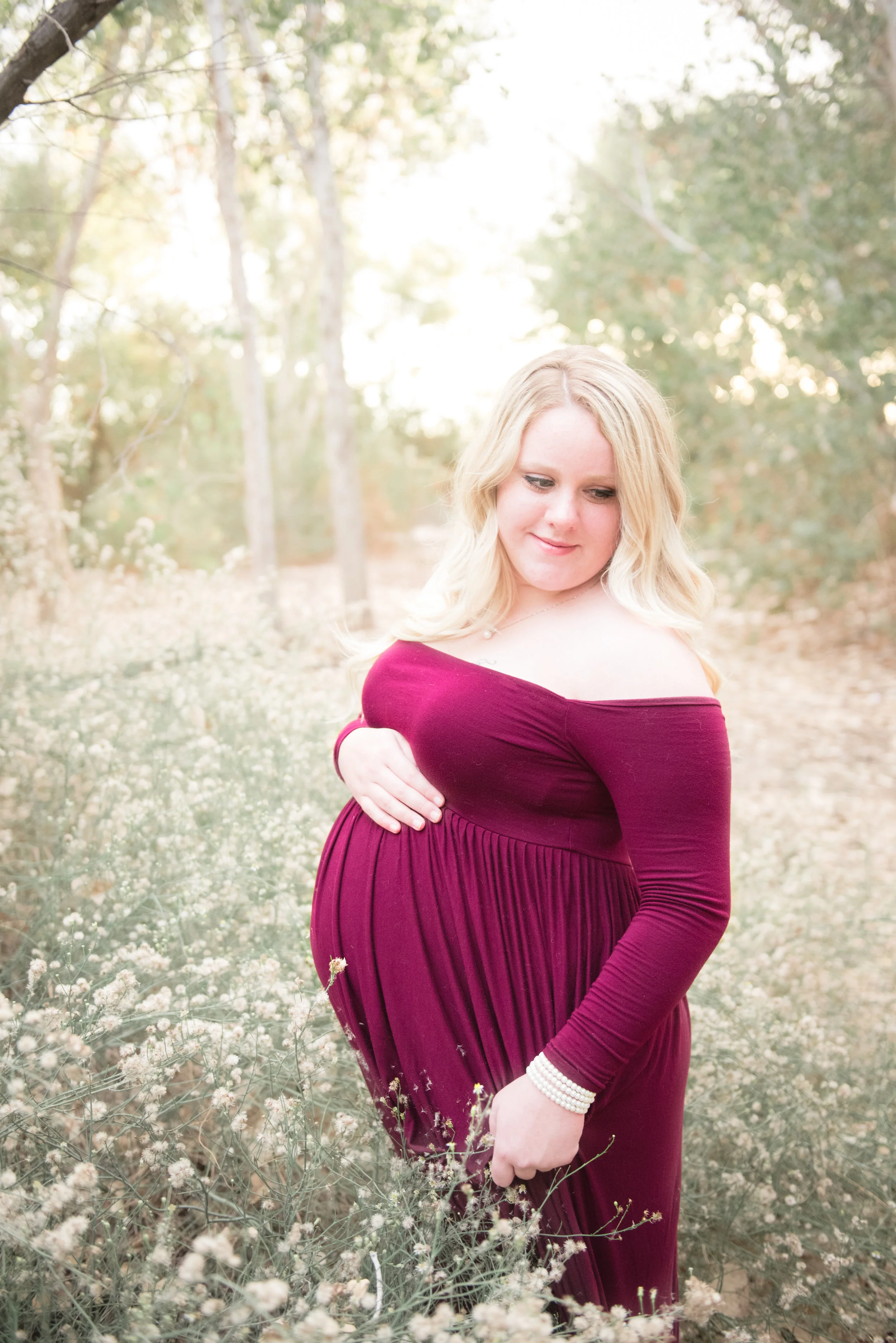 Forest Maternity Photos - Maroon Maternity Photo Dress - Reflecting Grace Photography