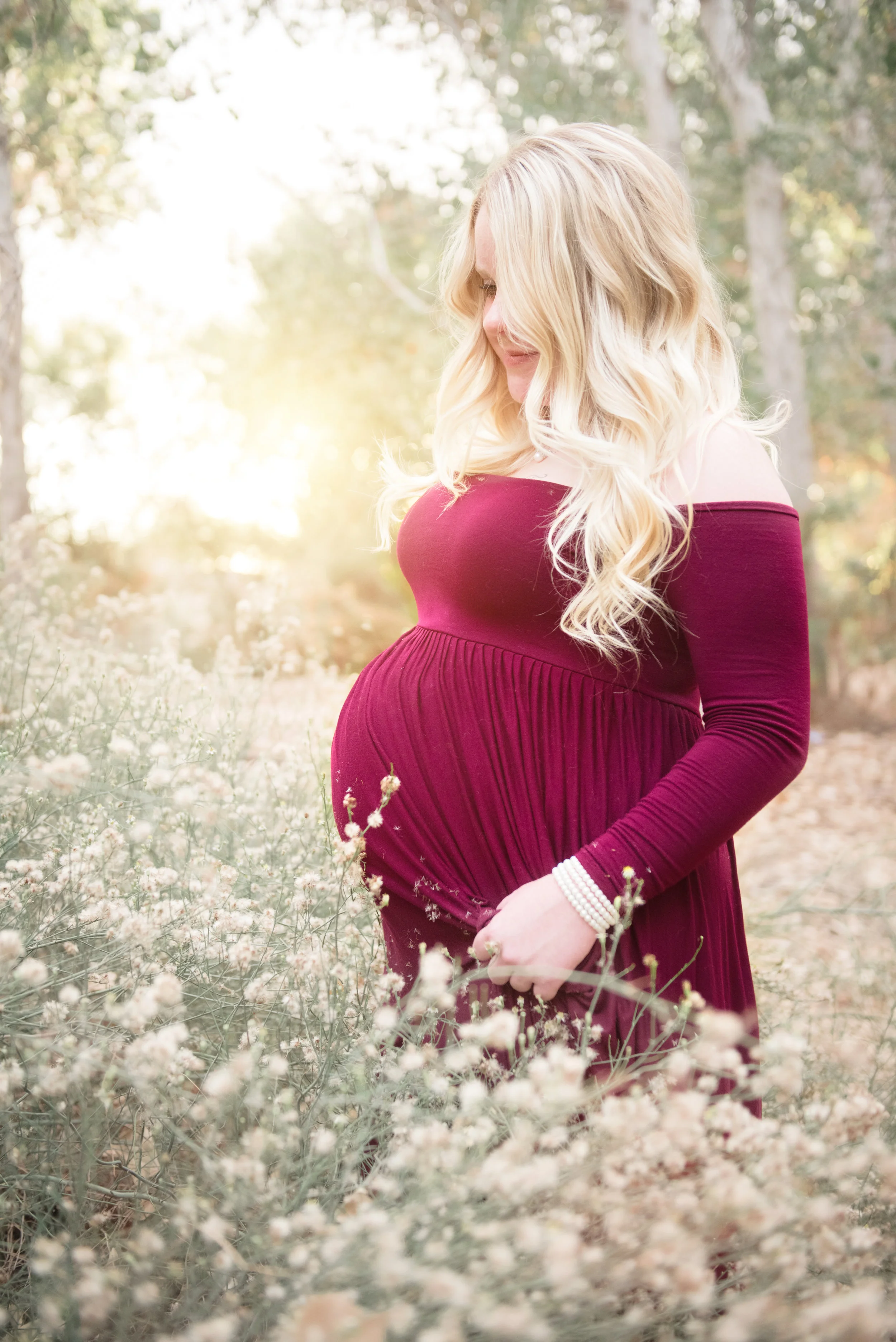 Forest Maternity Photos - Maroon Maternity Photo Dress - Reflecting Grace Photography