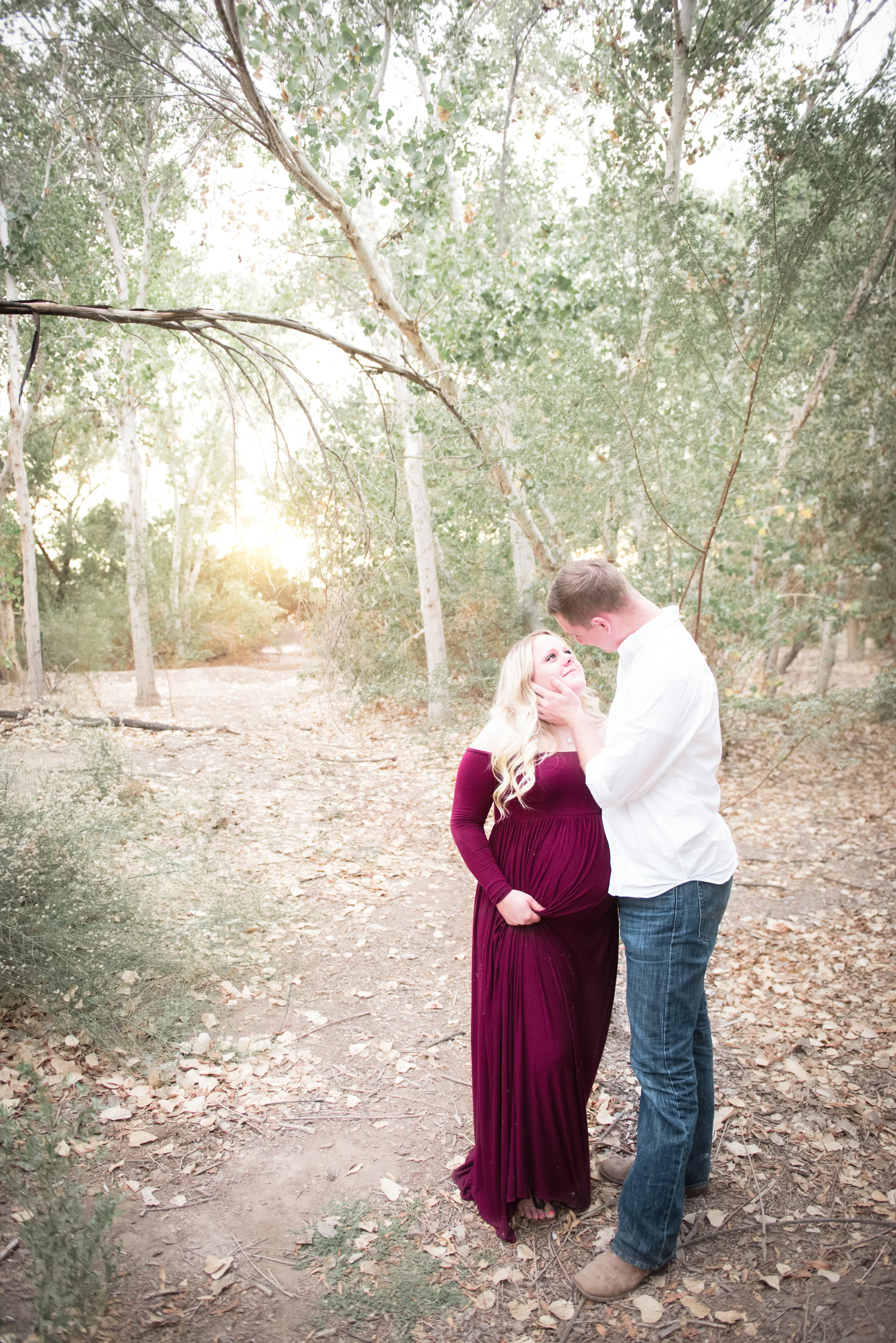 Forest Maternity Photos - Maroon Maternity Photo Dress - Reflecting Grace Photography
