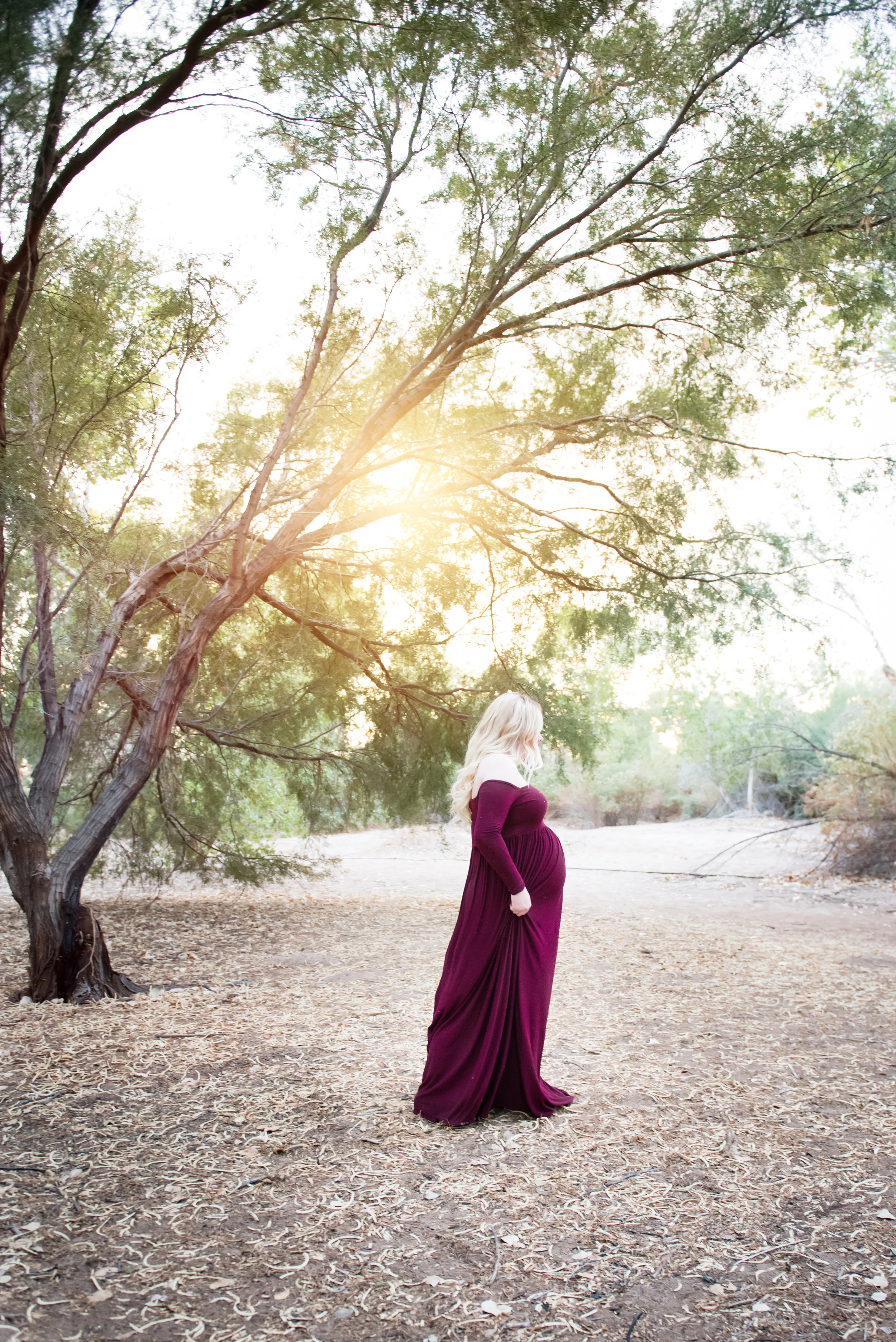 Forest Maternity Photos - Maroon Maternity Photo Dress - Reflecting Grace Photography