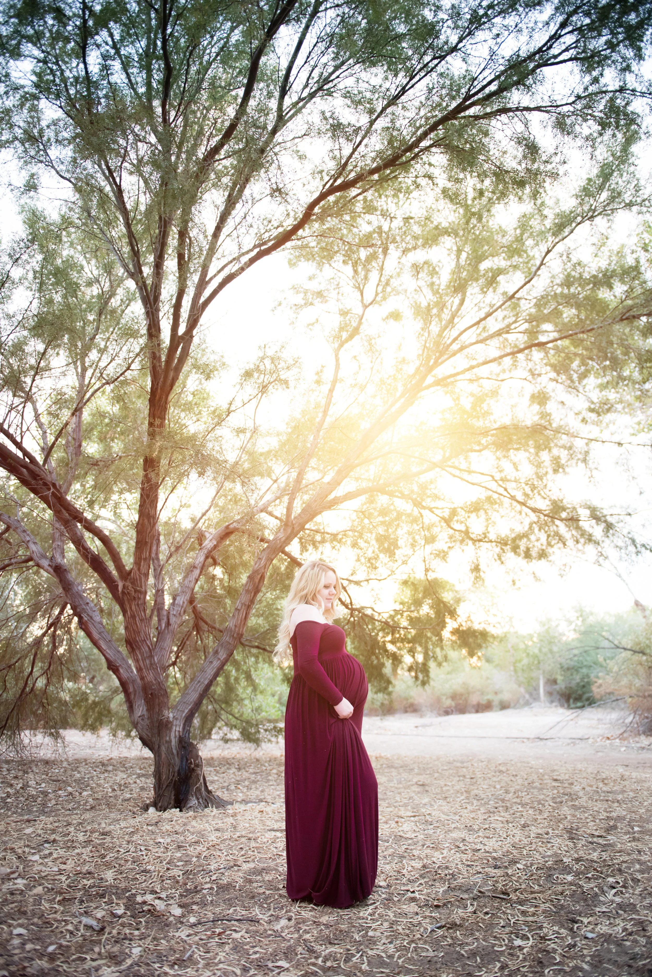 Forest Maternity Photos - Maroon Maternity Photo Dress - Reflecting Grace Photography