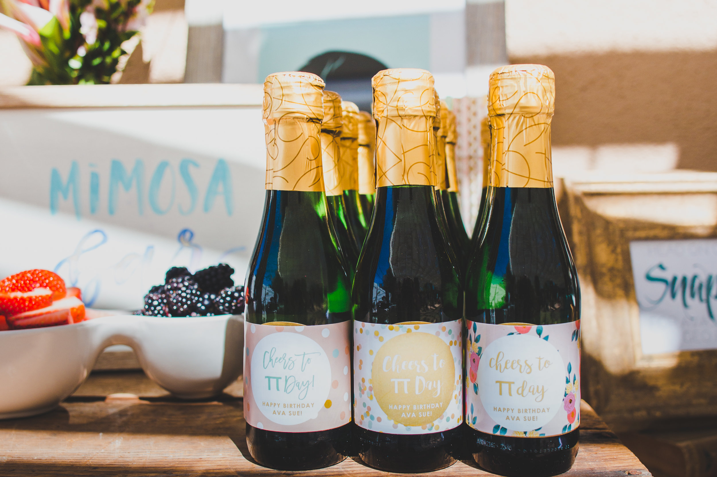 Personalized Champagne Bottle Labels - A Vintage Chic Pi Day Themed 1st Birthday Party