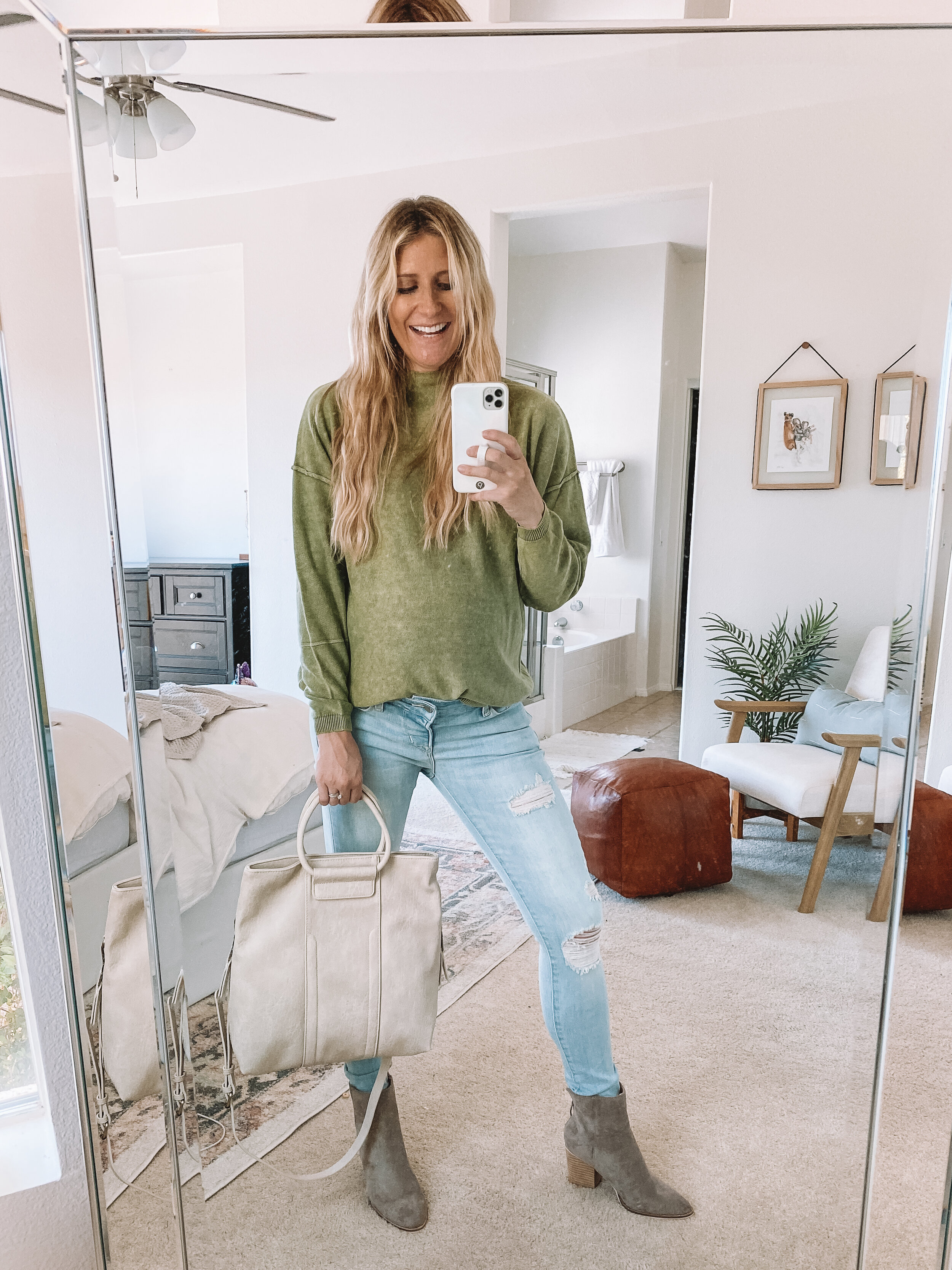 Olive Green Long Sleeve Top - Pregnancy-Friendly Fall Fashion from Red Dress Boutique