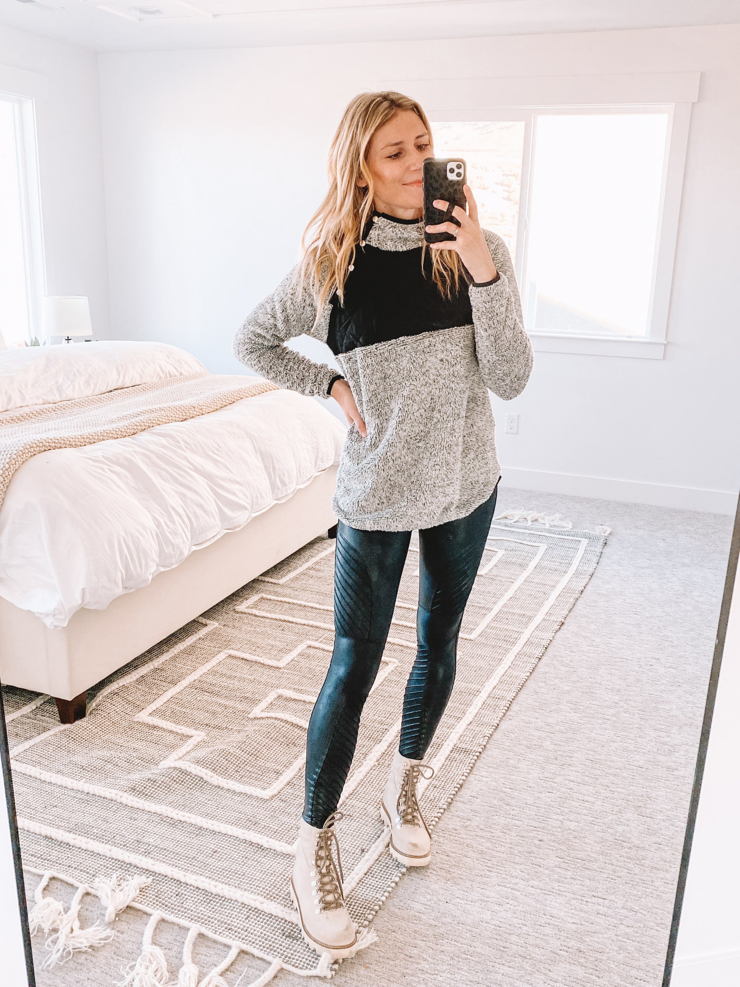 Women's Black + Grey Fuzzy Pullover - The Overwhelmed Mommy Blogger