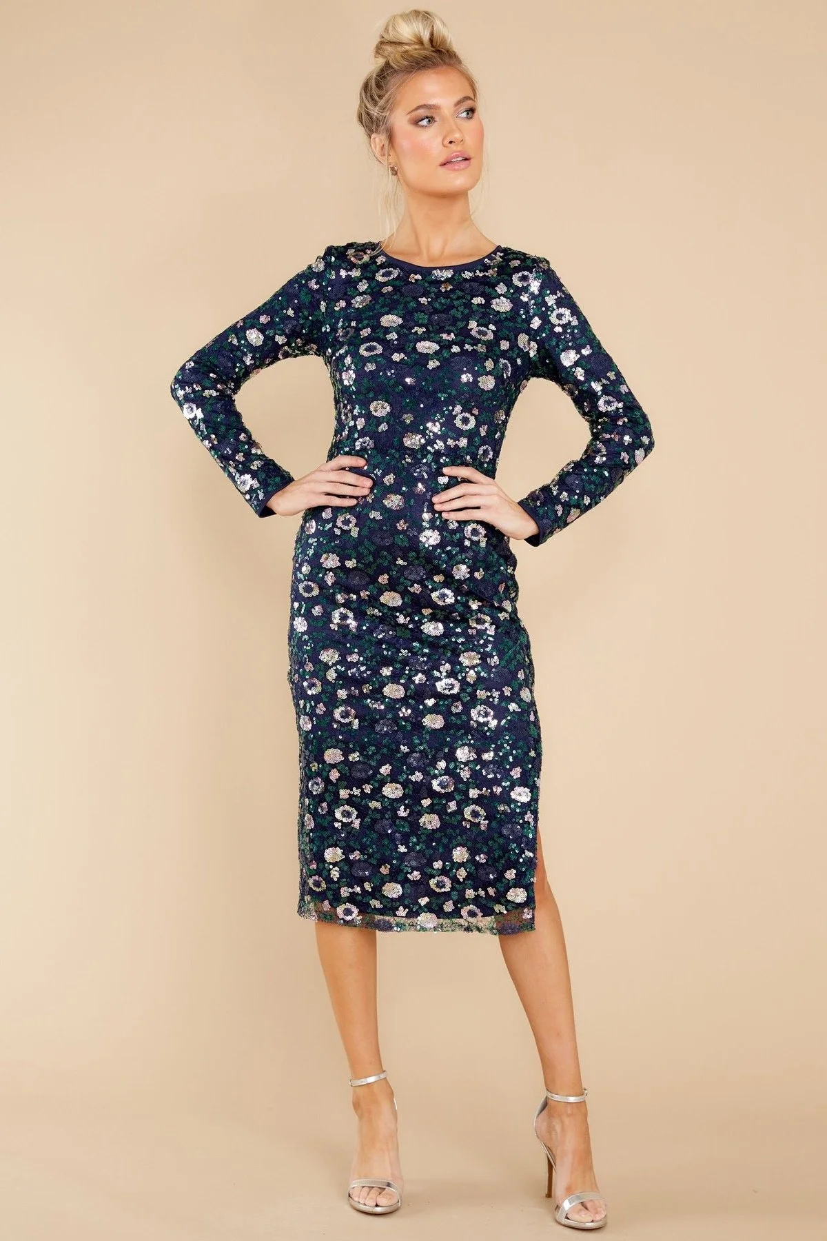 Navy Long Sleeve Sequin New Years Eve Dress - The Overwhelmed Mommy Blogger