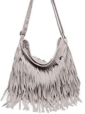 Light Grey Fringe Crossbody Purse