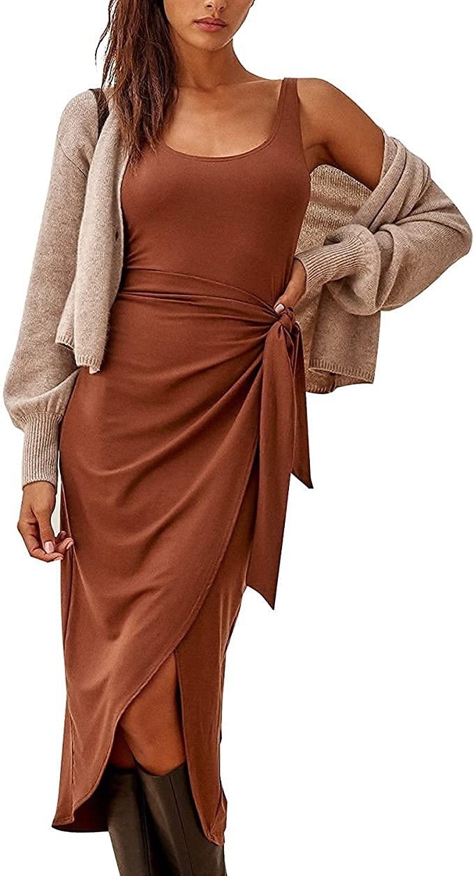Brown Bodycon Wrap Dress