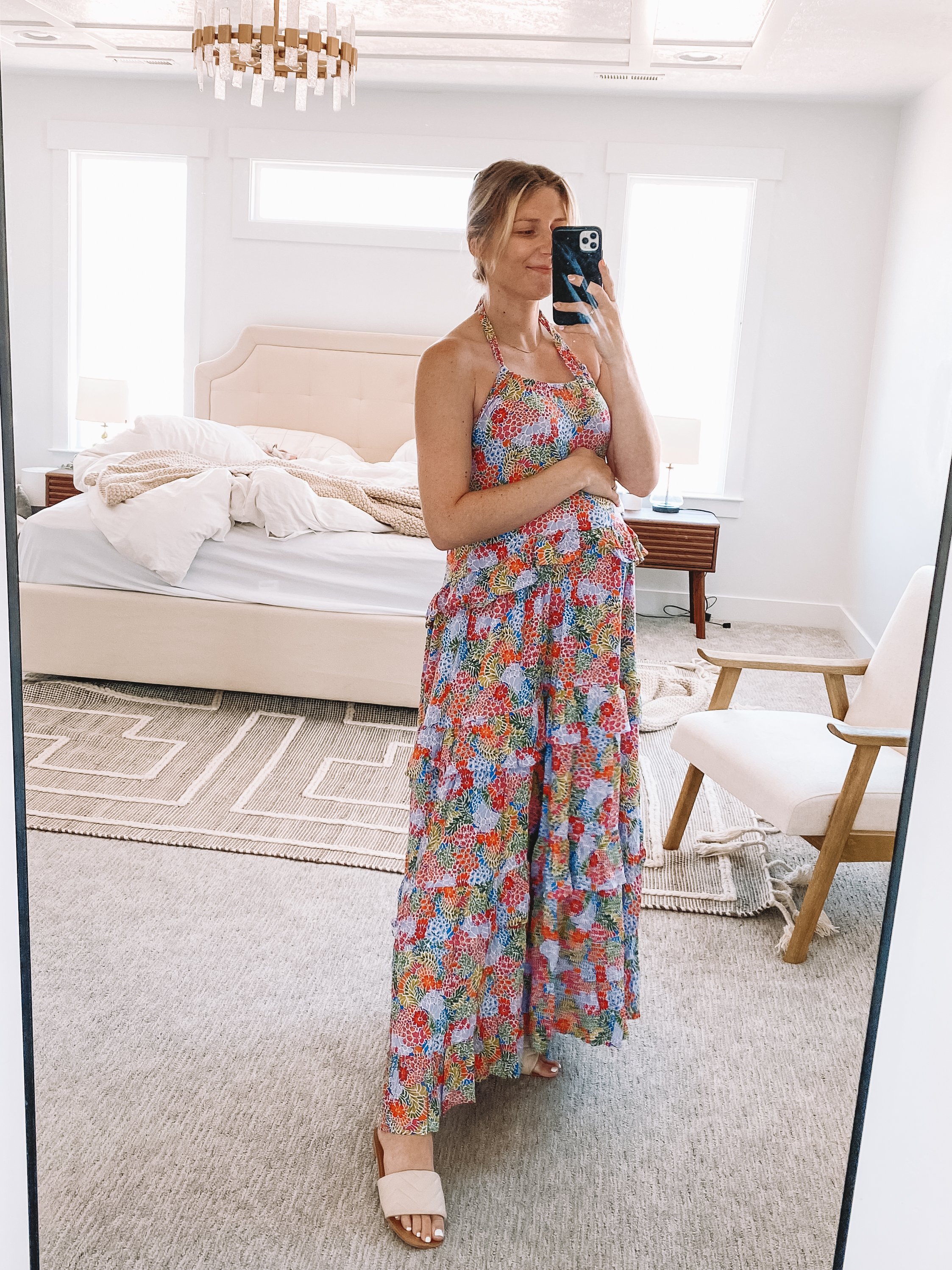 Floral Print Halter Maxi Dress - Bump Friendly Dress for Summer