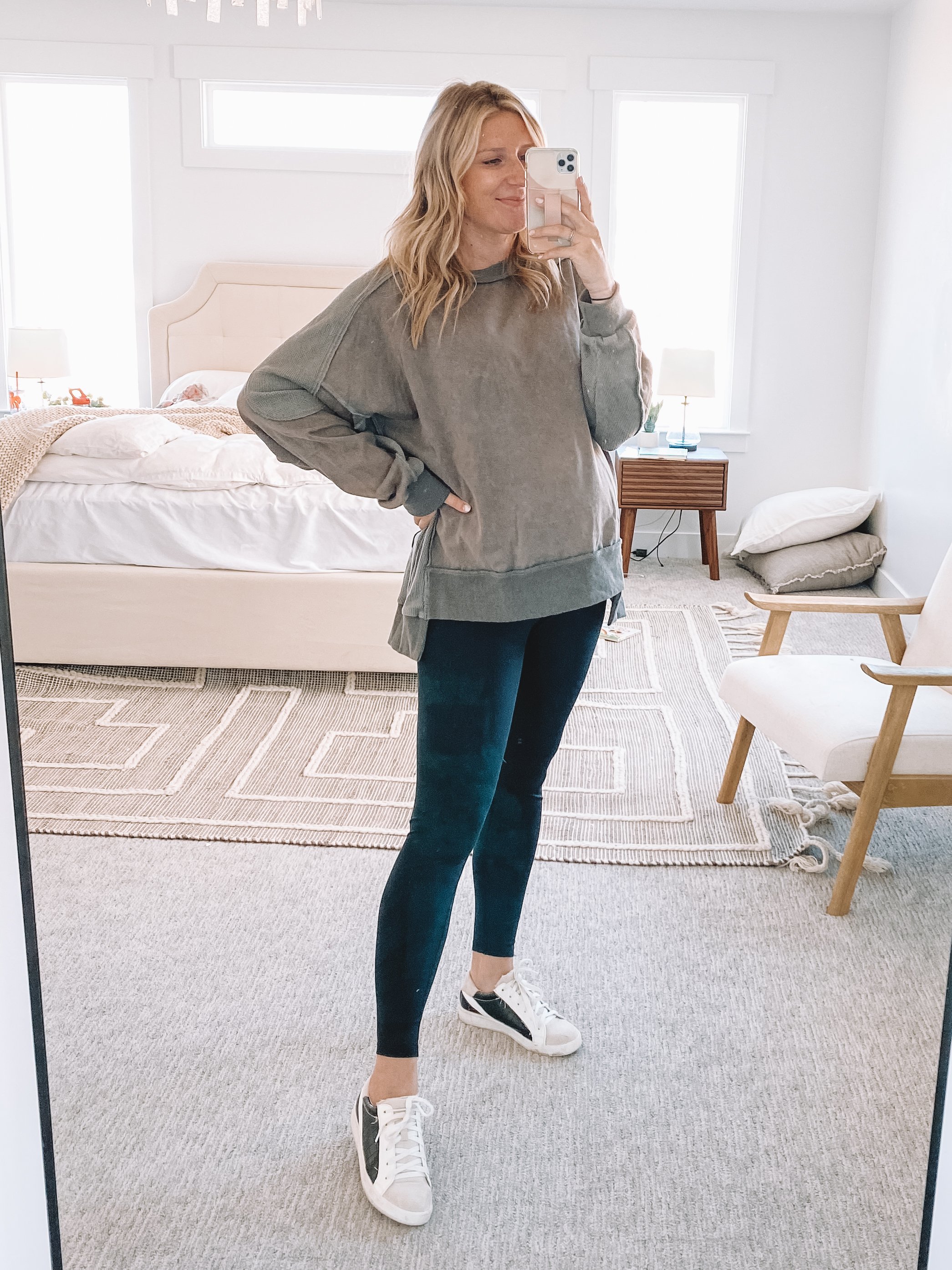 Grey Crewneck Sweatshirt - Bump-Friendly Fall Outfits